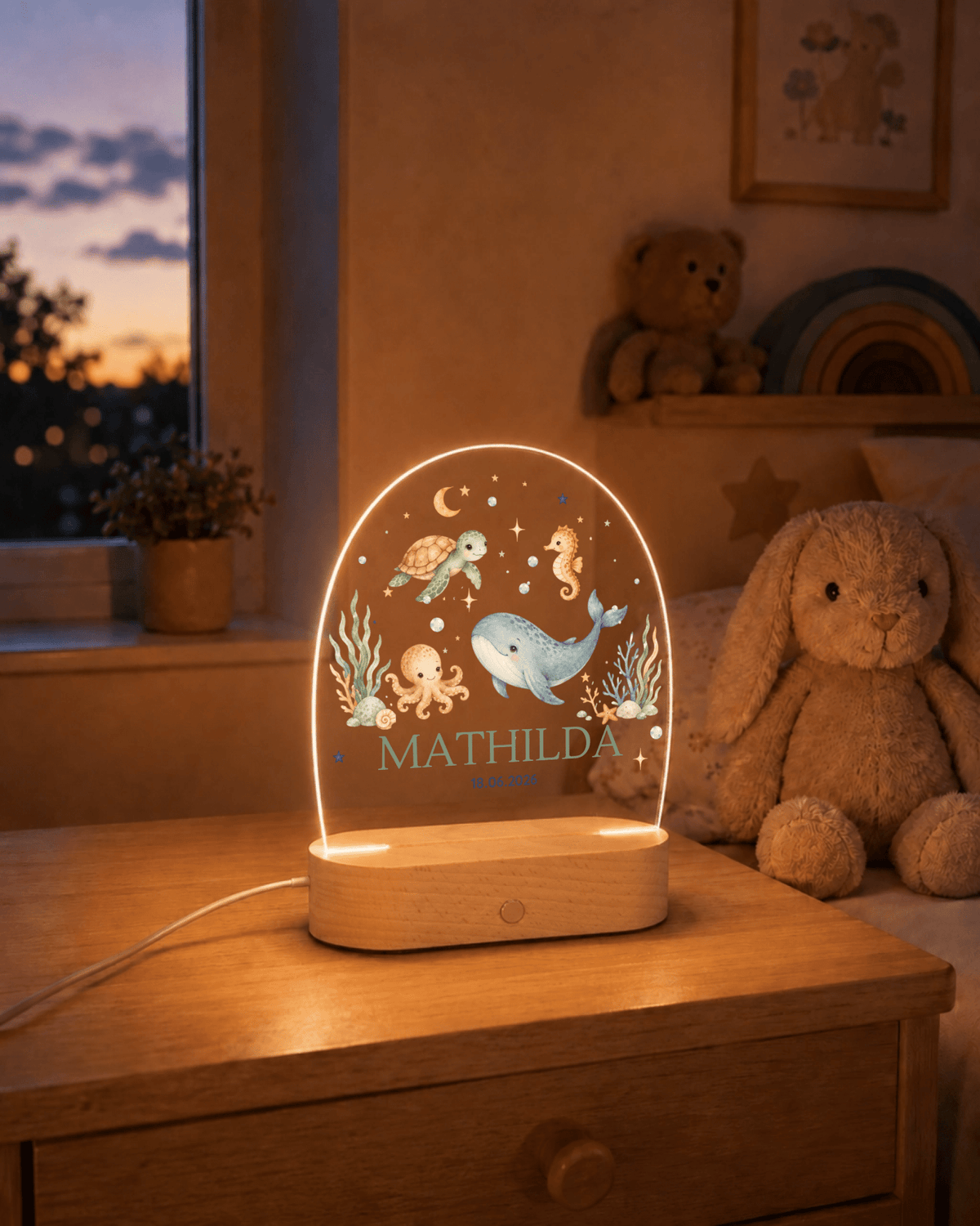 Personalisiertes Nachtlicht mit Name & Datum – Wal und Meerestiere Little Mathilda Little Mathilda Nachtlicht