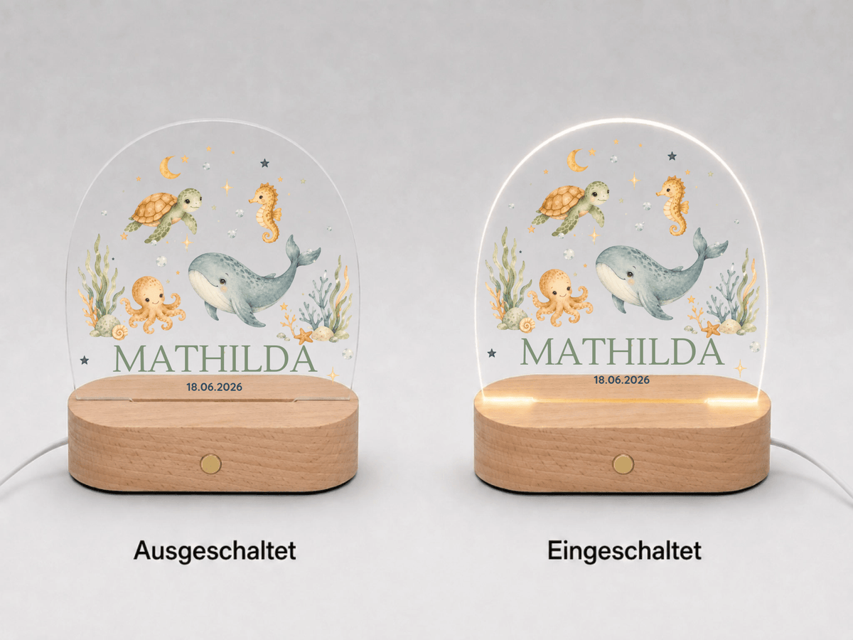 Personalisiertes Nachtlicht mit Name & Datum – Wal und Meerestiere Little Mathilda Little Mathilda Nachtlicht