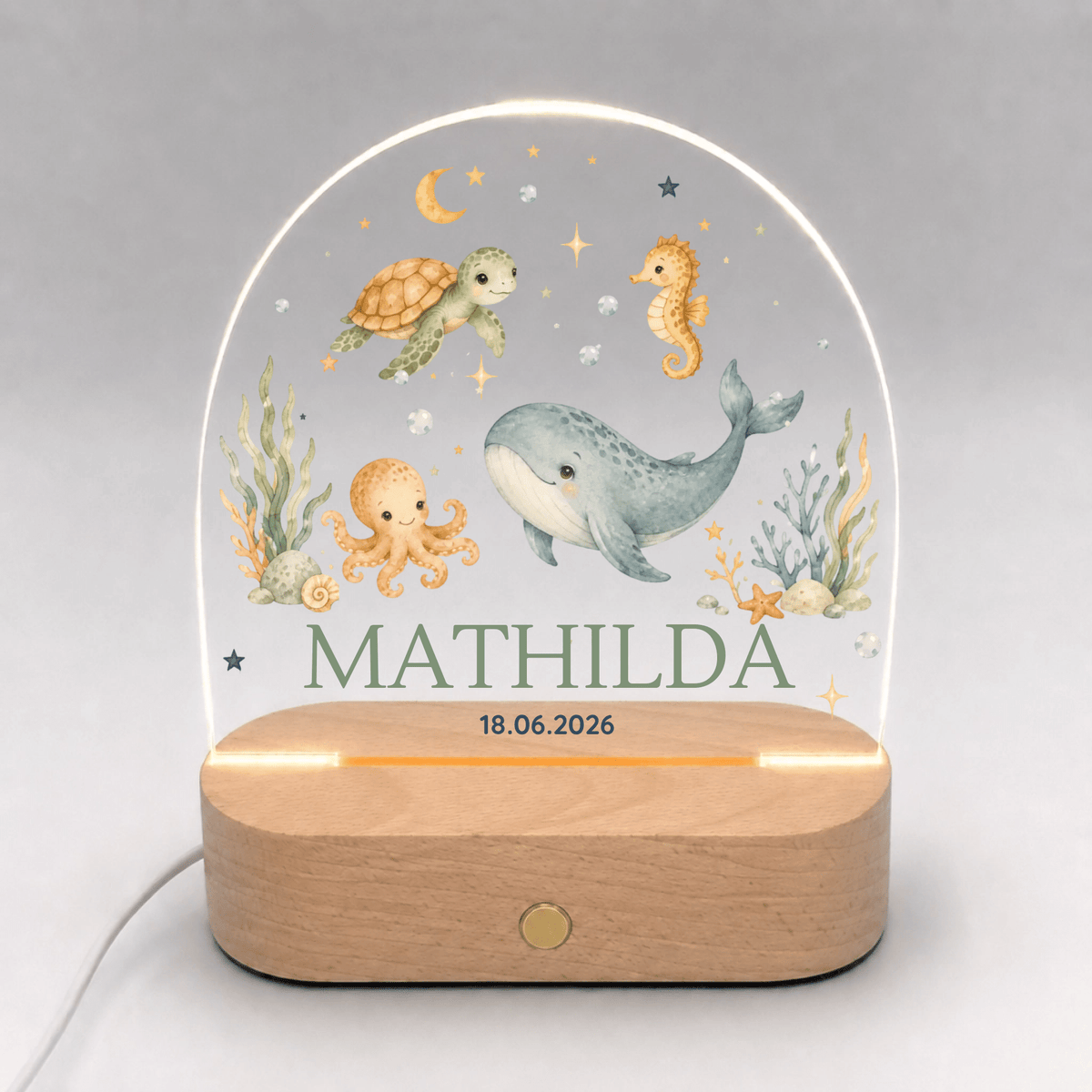 Personalisiertes Nachtlicht mit Name & Datum – Wal und Meerestiere Little Mathilda Little Mathilda Nachtlicht