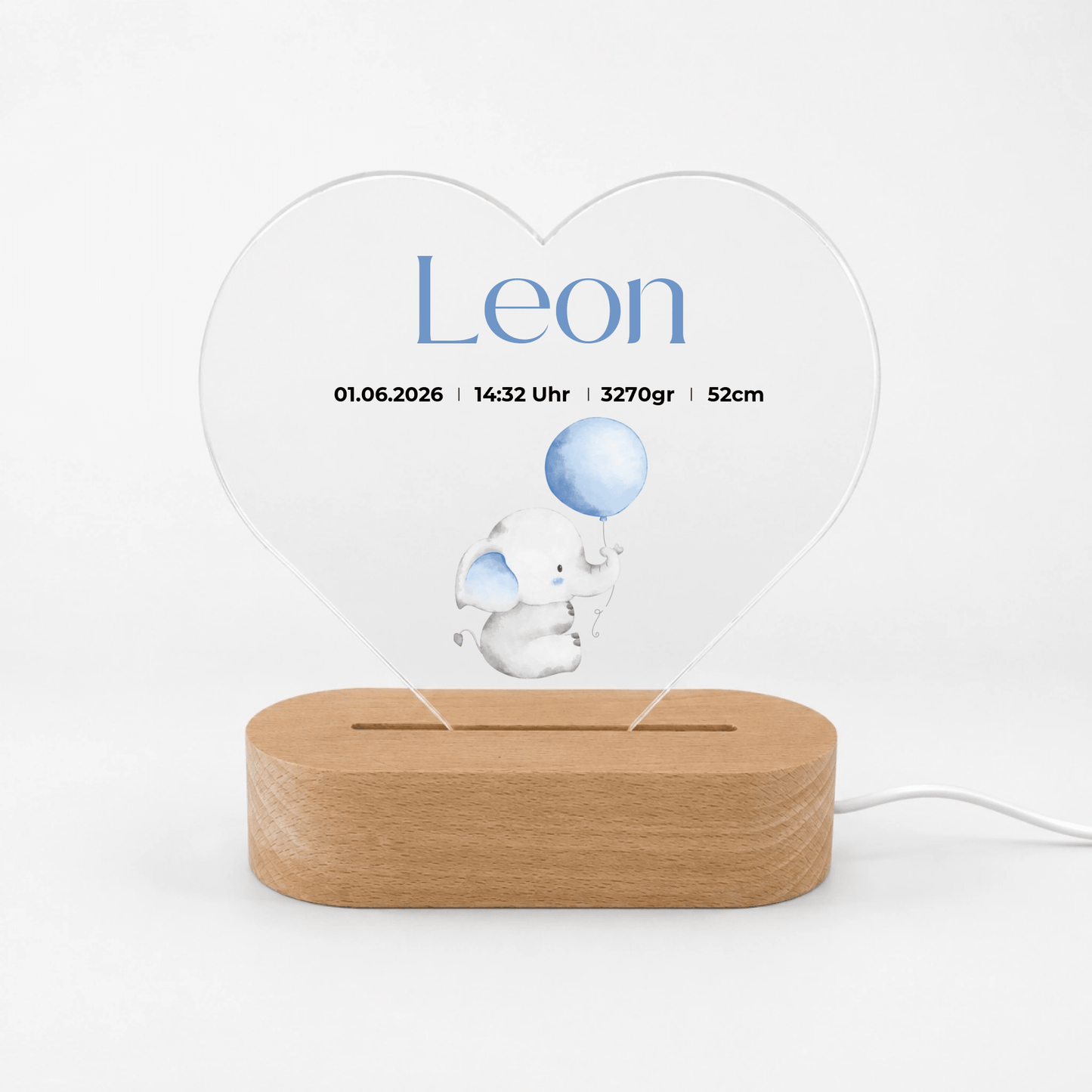 Personalisiertes Acryl - Nachtlicht Baby Elefant mit Namen & Geburtsdaten Little Mathilda Little Mathilda