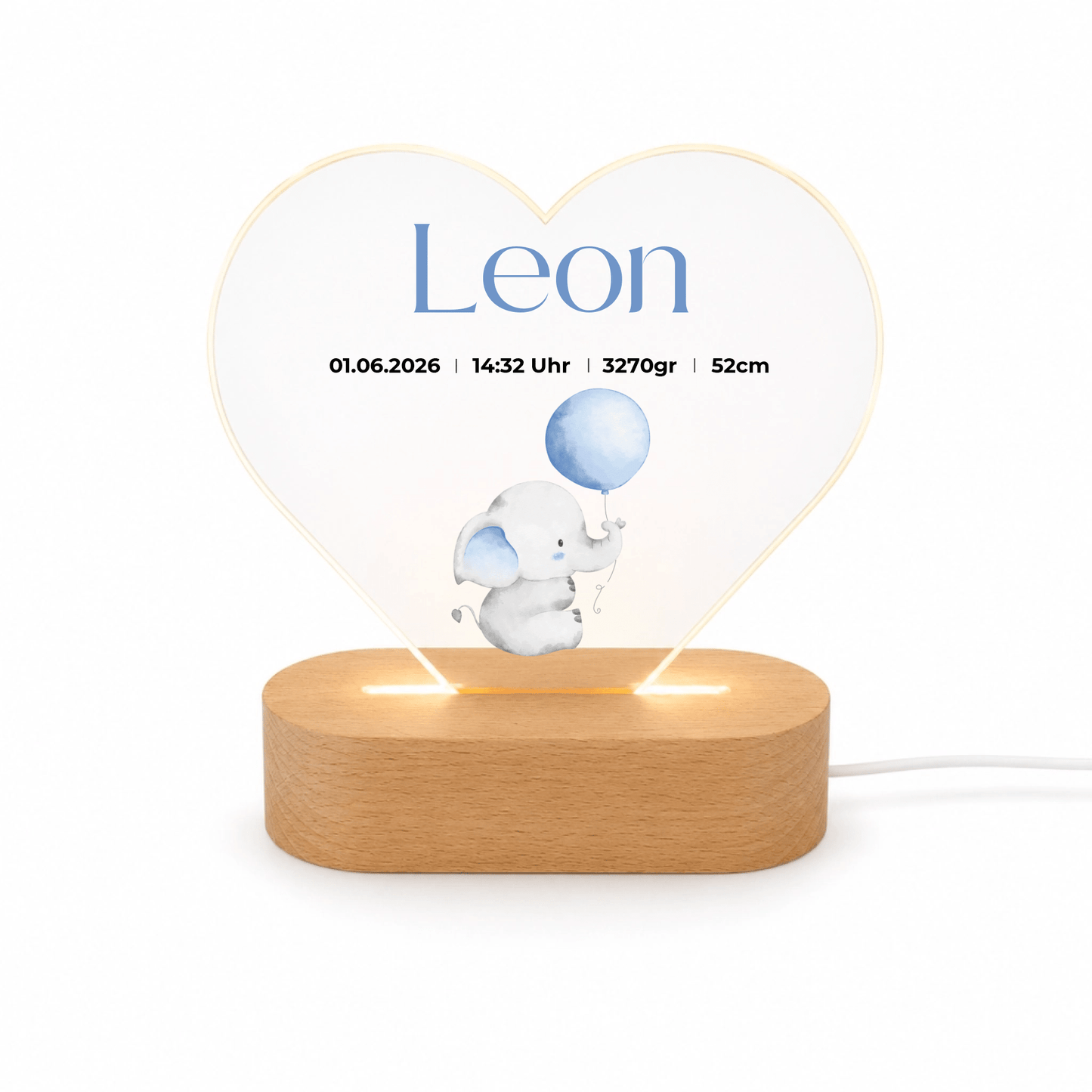 Personalisiertes Acryl - Nachtlicht Baby Elefant mit Namen & Geburtsdaten Little Mathilda Little Mathilda