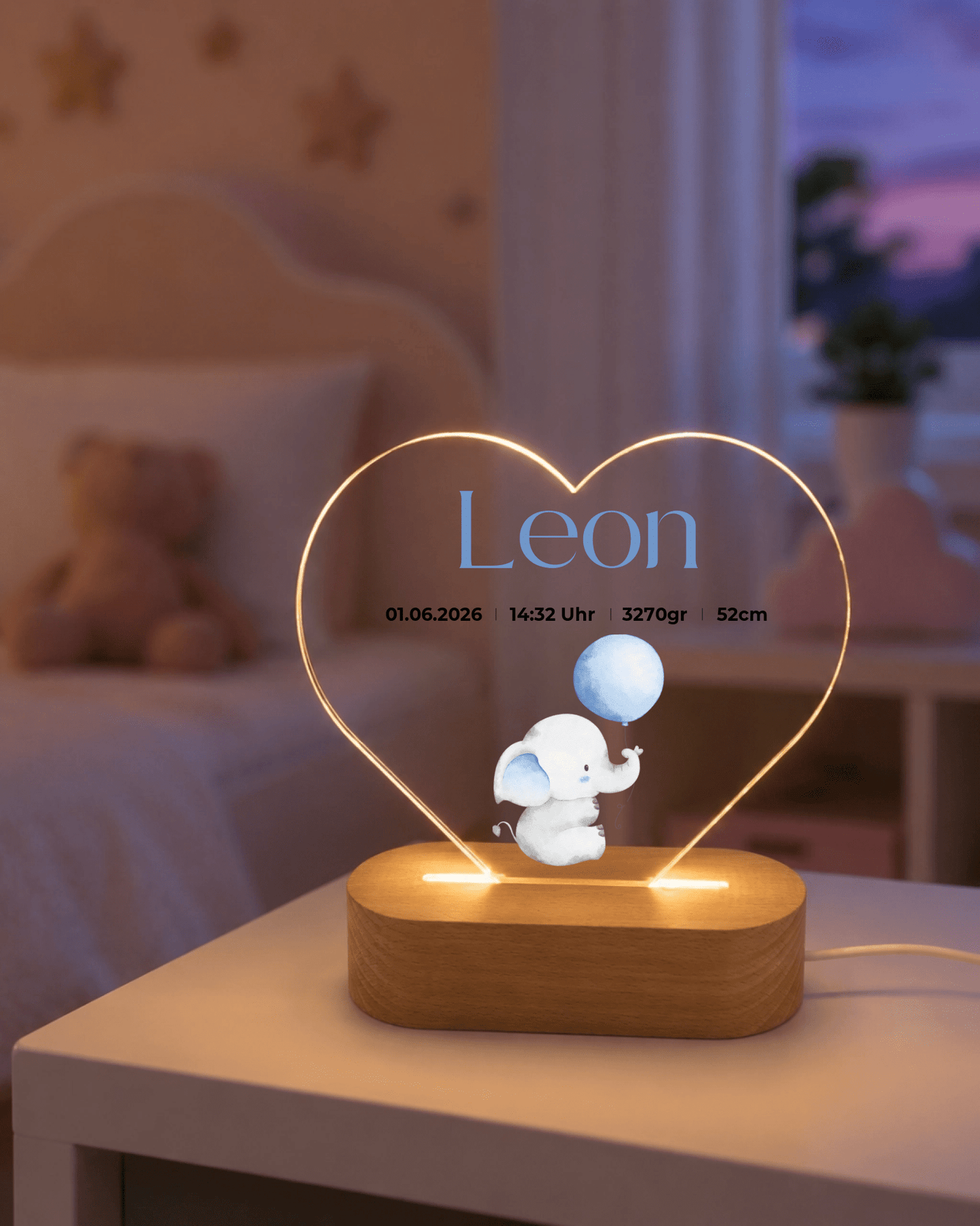 Personalisiertes Acryl - Nachtlicht Baby Elefant mit Namen & Geburtsdaten Little Mathilda Little Mathilda