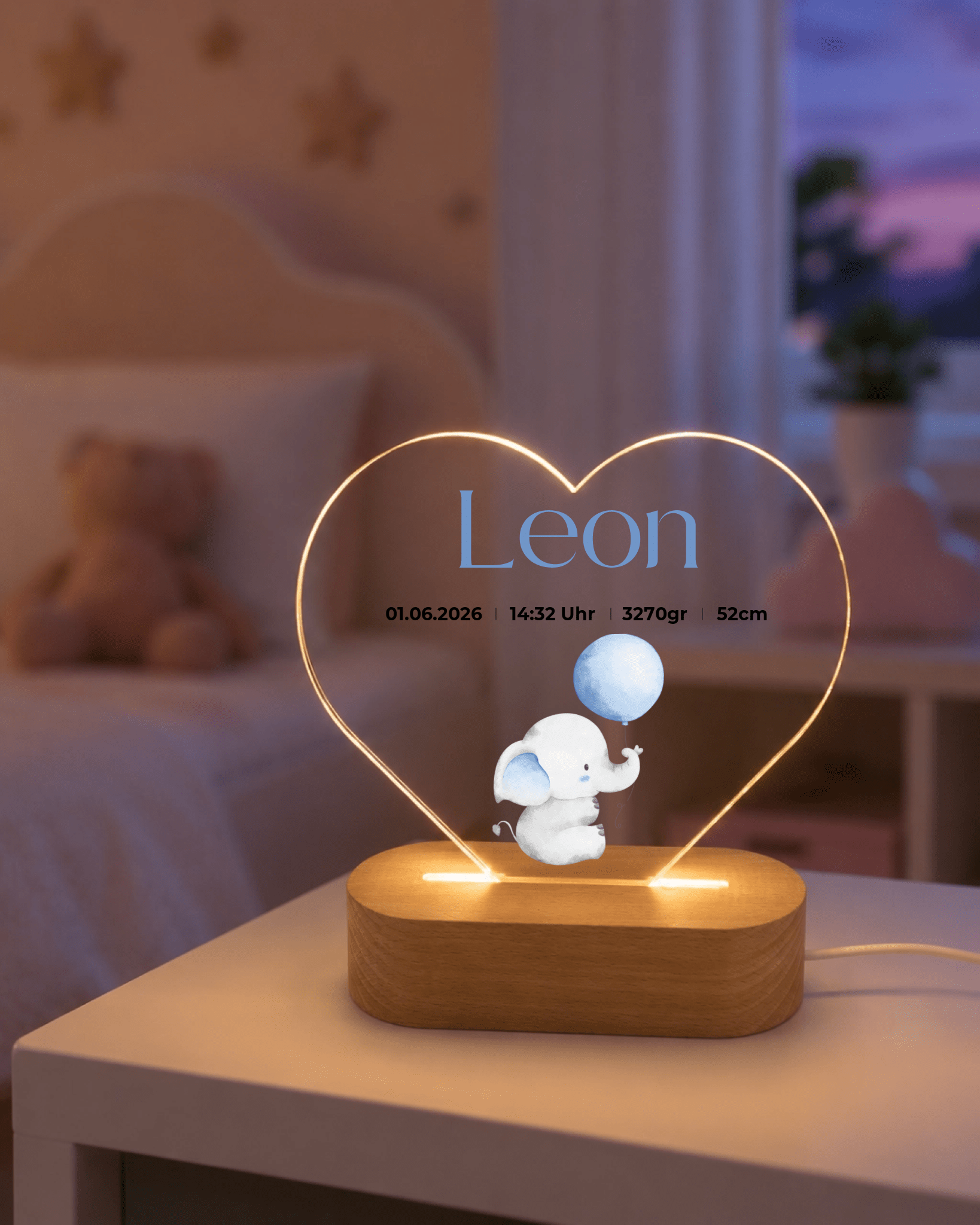 Personalisiertes Acryl - Nachtlicht Baby Elefant mit Namen & Geburtsdaten Little Mathilda Little Mathilda