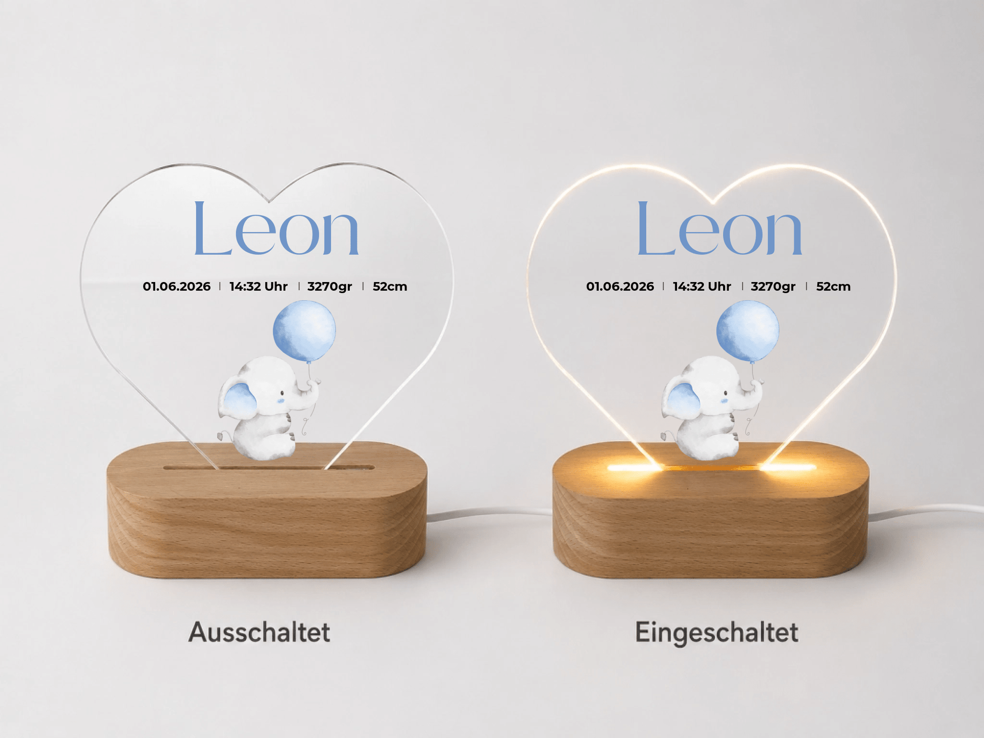 Personalisiertes Acryl - Nachtlicht Baby Elefant mit Namen & Geburtsdaten Little Mathilda Little Mathilda