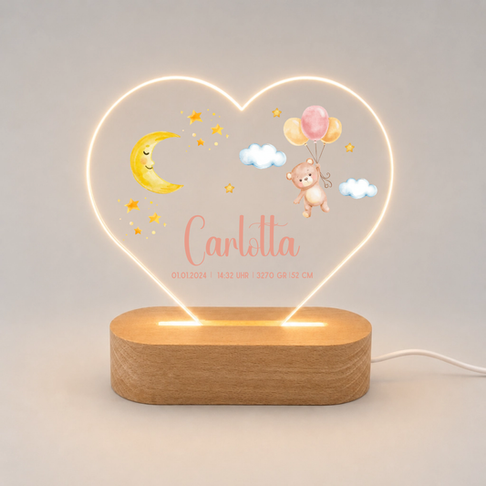 Personalisiertes Acryl-Nachtlicht Herzform mit Namen & Geburtsdaten Little Mathilda Little Mathilda