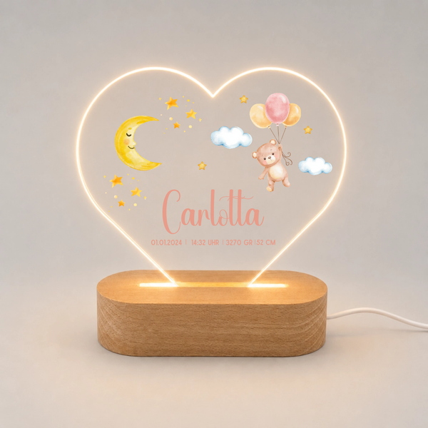 Personalisiertes Acryl-Nachtlicht Herzform mit Namen & Geburtsdaten Little Mathilda Little Mathilda