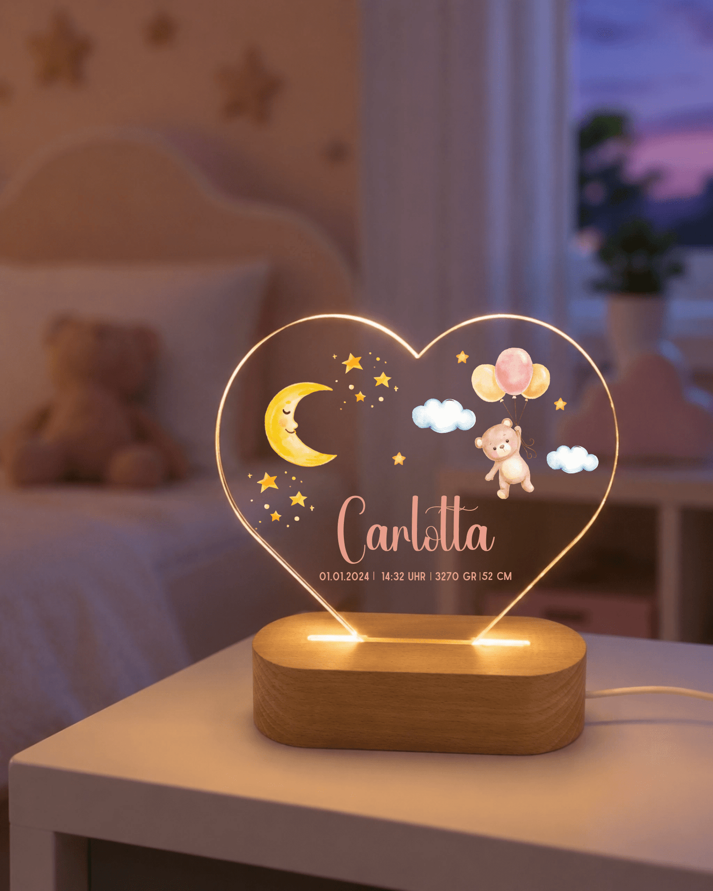 Personalisiertes Acryl-Nachtlicht Herzform mit Namen & Geburtsdaten Little Mathilda Little Mathilda