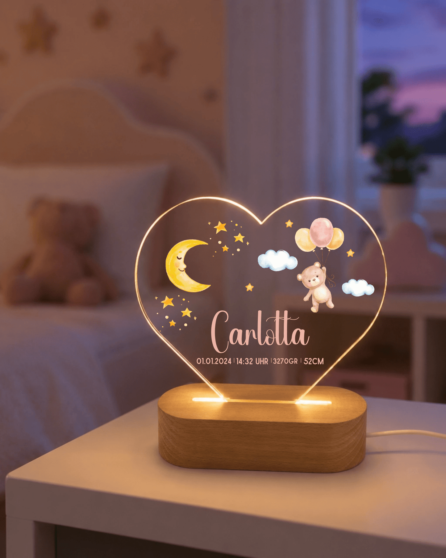 Personalisiertes Acryl - Nachtlicht Herzform mit Namen & Geburtsdaten Little Mathilda Little Mathilda