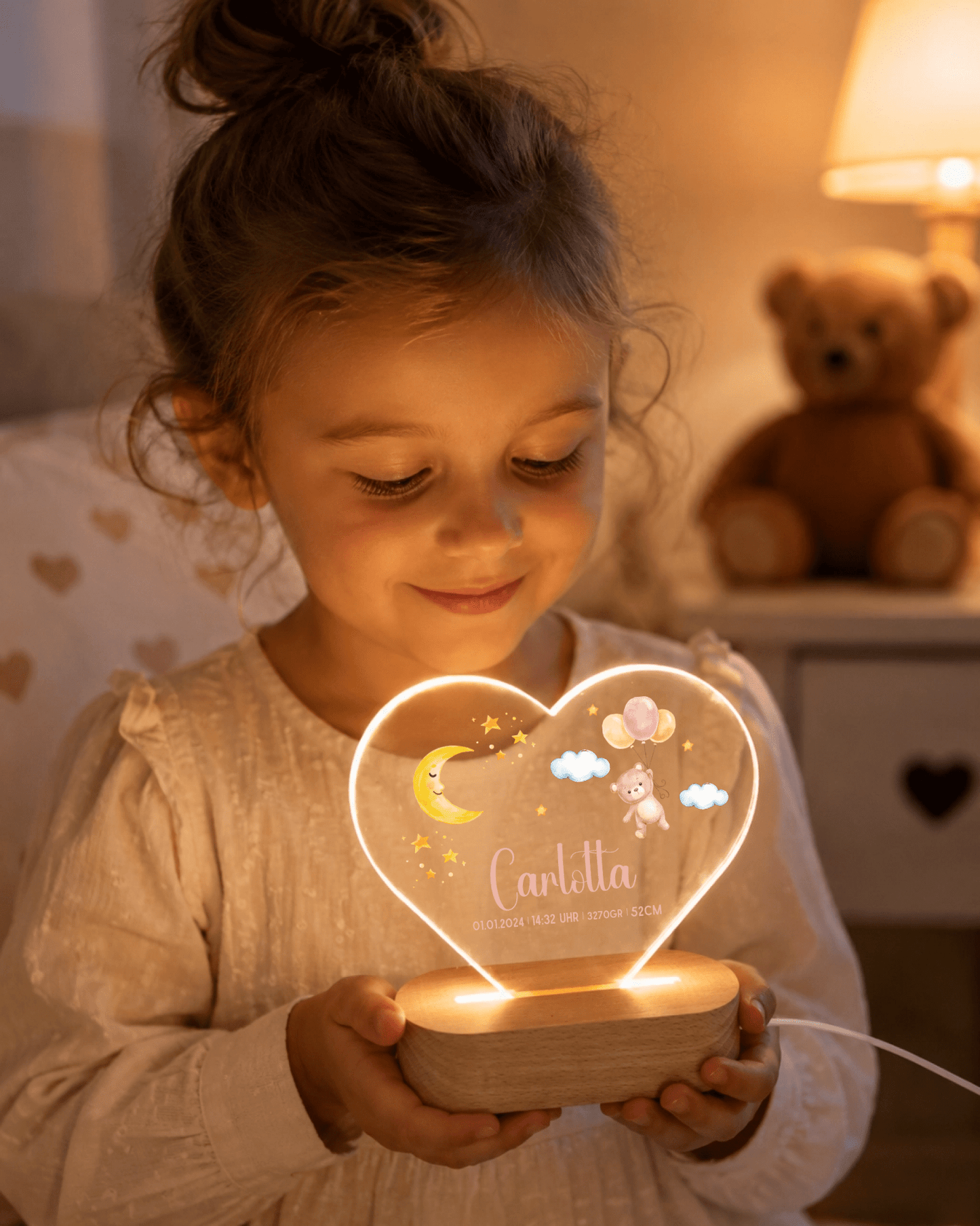 Personalisiertes Acryl - Nachtlicht Herzform mit Namen & Geburtsdaten Little Mathilda Little Mathilda