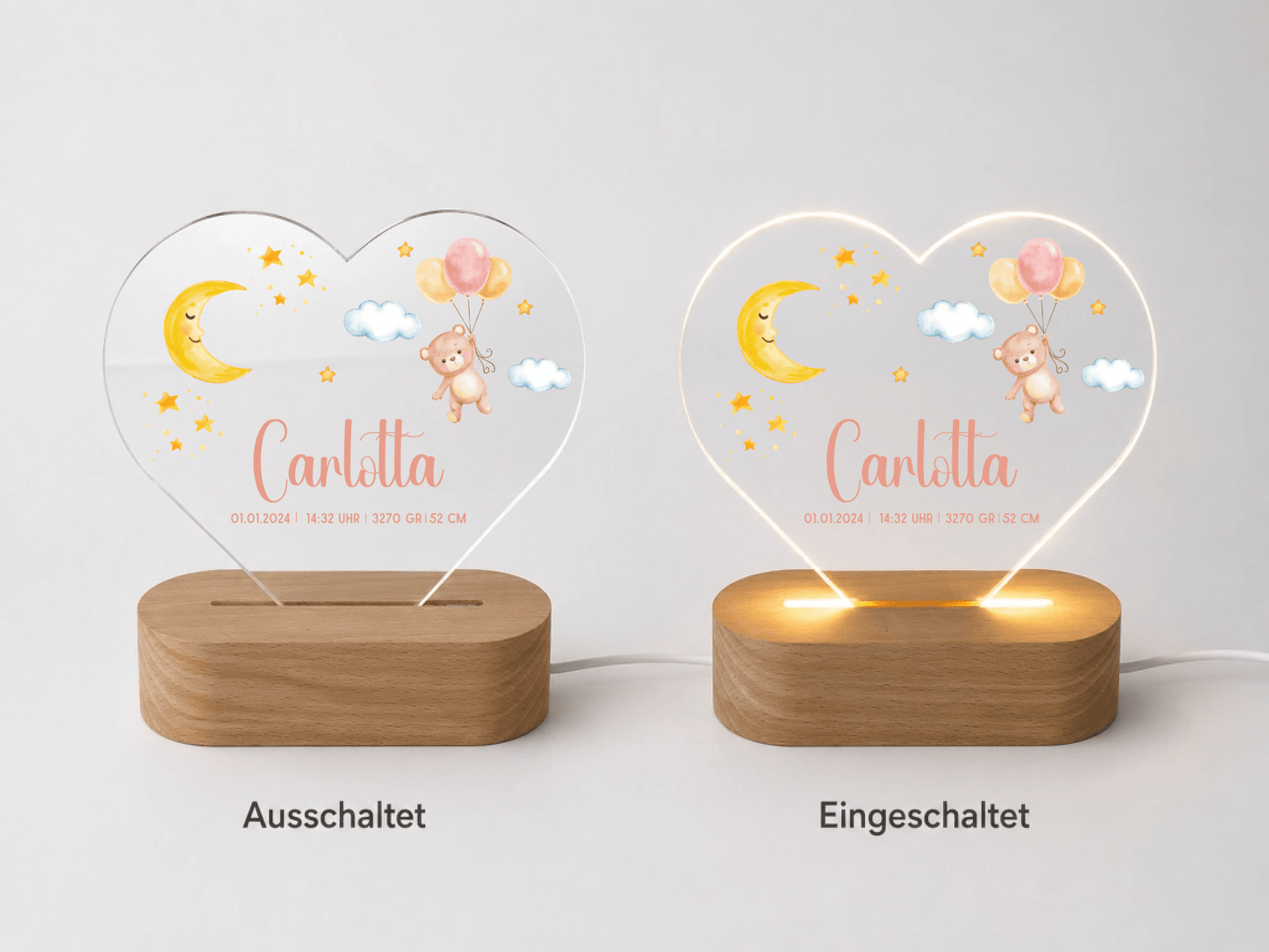 Personalisiertes Acryl-Nachtlicht Herzform mit Namen & Geburtsdaten Little Mathilda Little Mathilda
