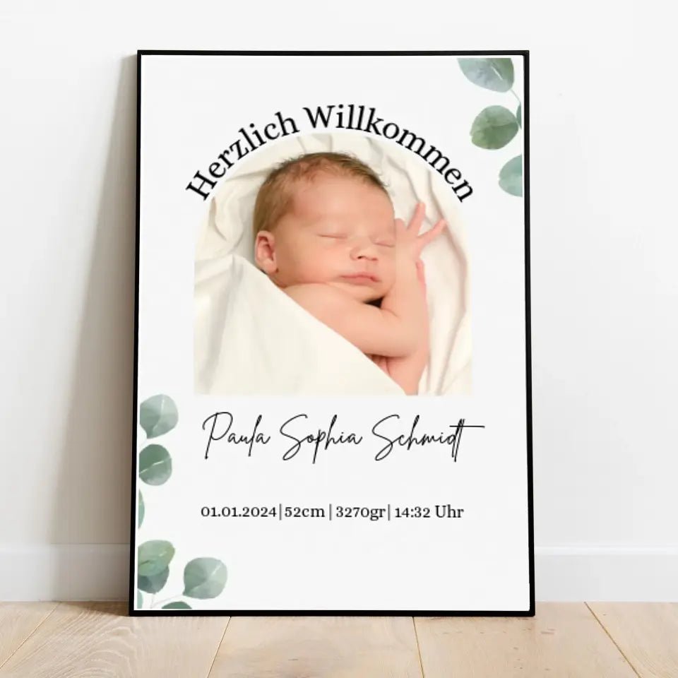 Geburtsposter Eukalyptus mit Geburtsdaten Little Mathilda Little Mathilda Poster