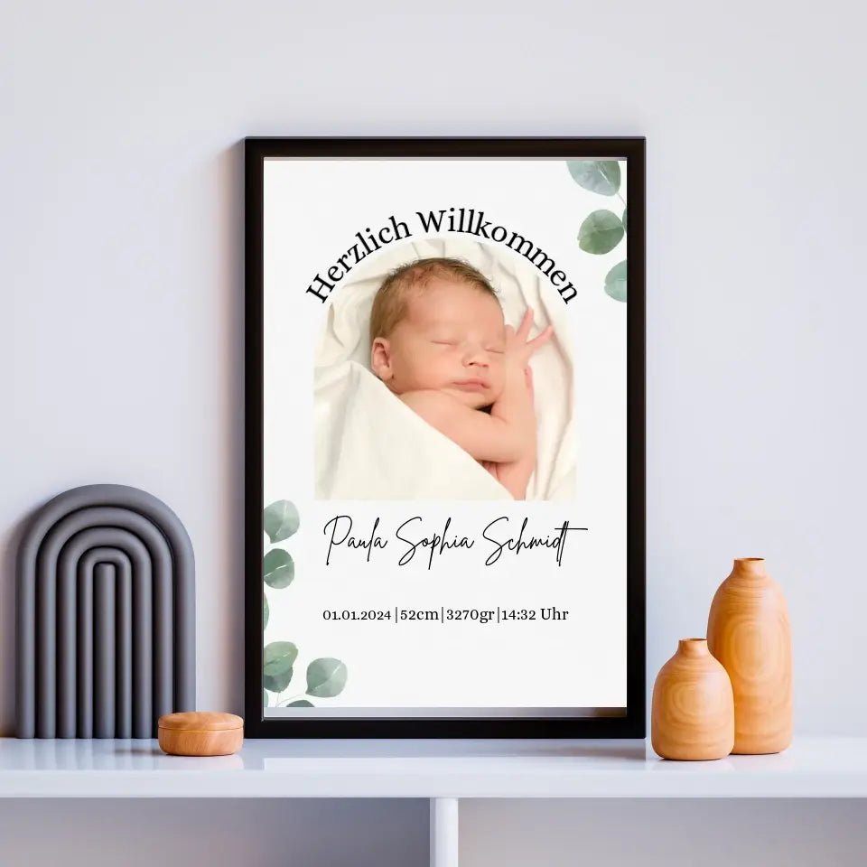 Geburtsposter Eukalyptus mit Geburtsdaten Little Mathilda Little Mathilda Poster