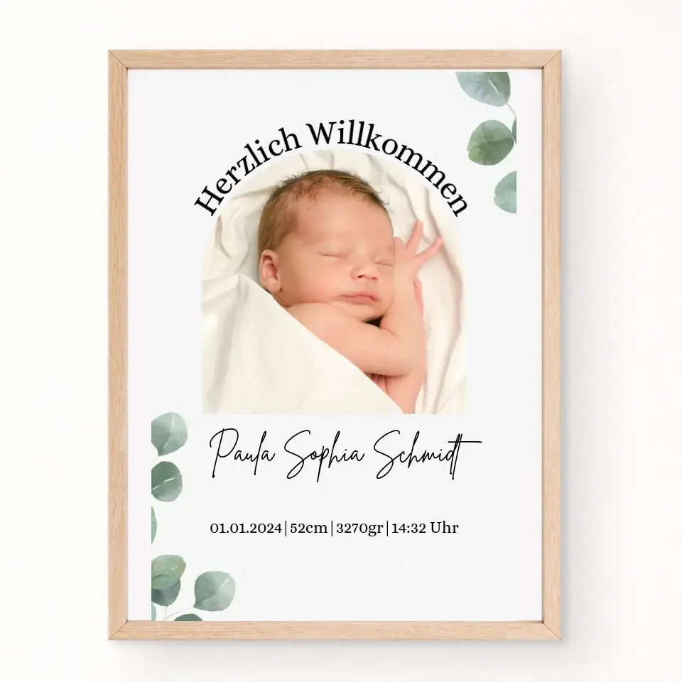 Geburtsposter Eukalyptus mit Geburtsdaten Little Mathilda Little Mathilda Poster