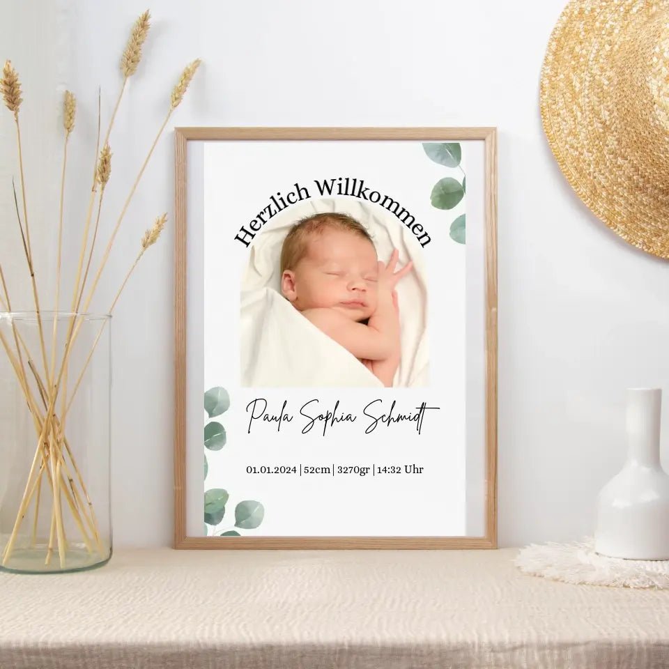 Geburtsposter Eukalyptus mit Geburtsdaten Little Mathilda Little Mathilda Poster