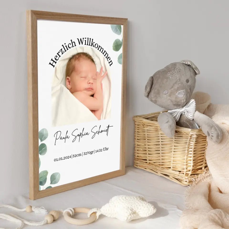 Geburtsposter Eukalyptus mit Geburtsdaten Little Mathilda Little Mathilda Poster