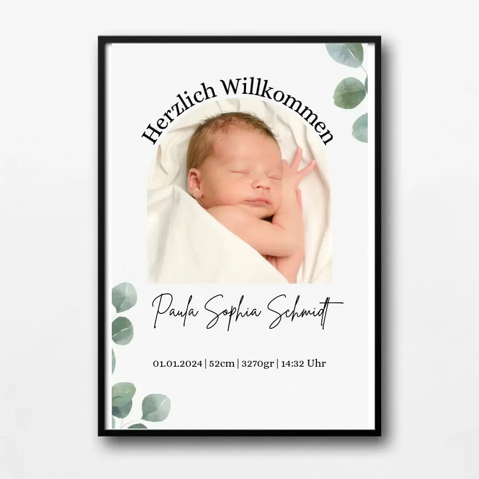 Geburtsposter Eukalyptus mit Geburtsdaten Little Mathilda Little Mathilda Poster