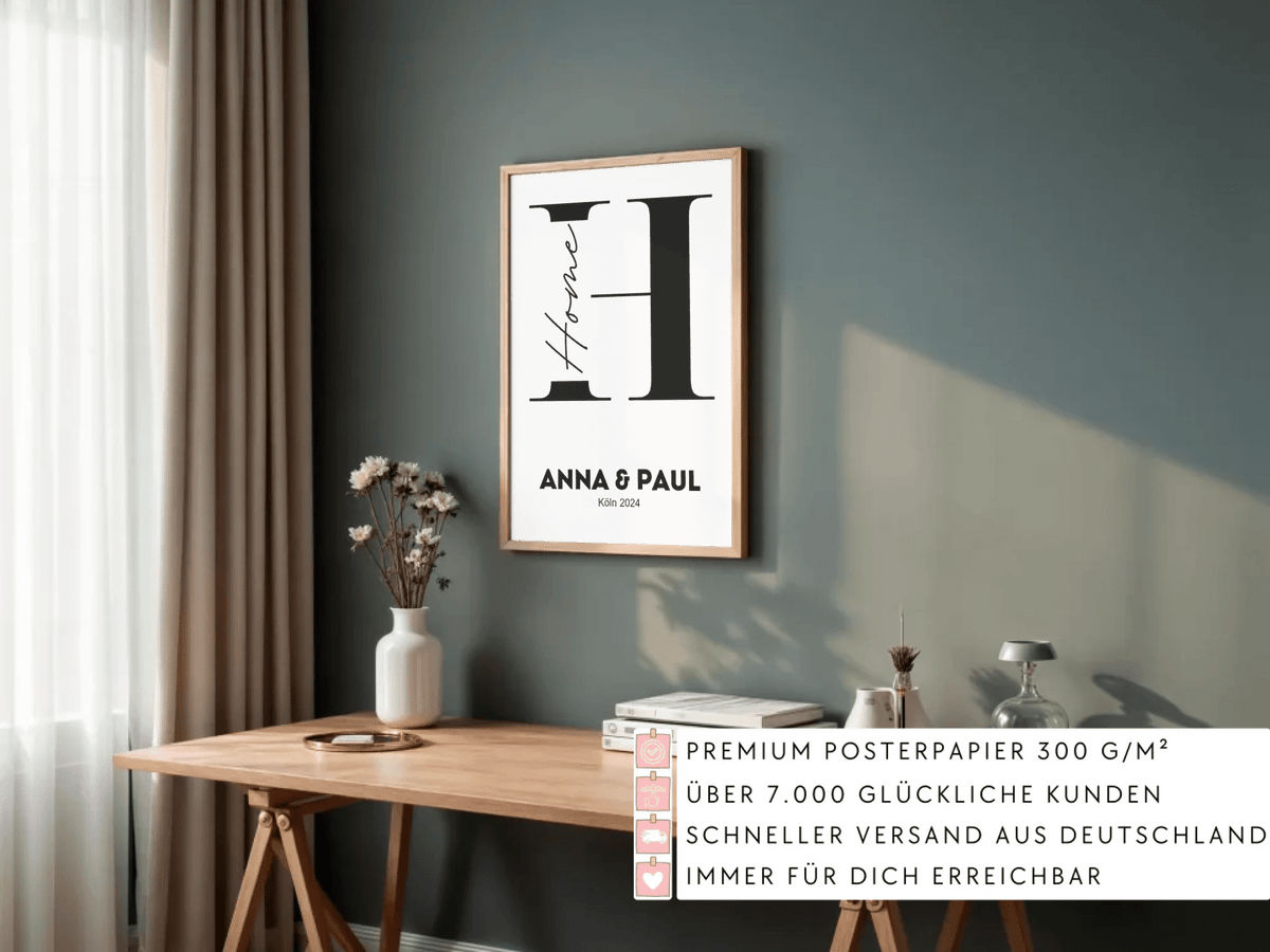 Minimalistisches Poster "HOME" in schwarz weiß mit Namen Little Mathilda Little Mathilda Poster