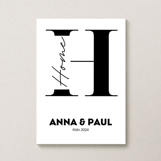 Minimalistisches Poster "HOME" in schwarz weiß mit Namen Little Mathilda Little Mathilda Poster