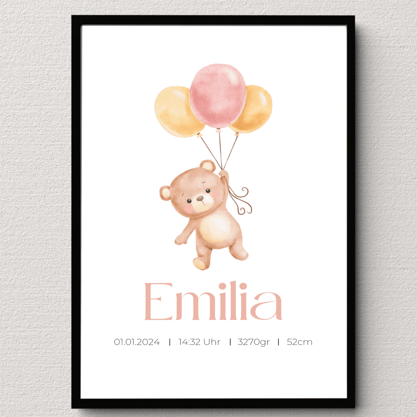 Personalisiertes Geburtsposter mit Bär, Luftballons und Geburtsdaten Little Mathilda Little Mathilda Poster
