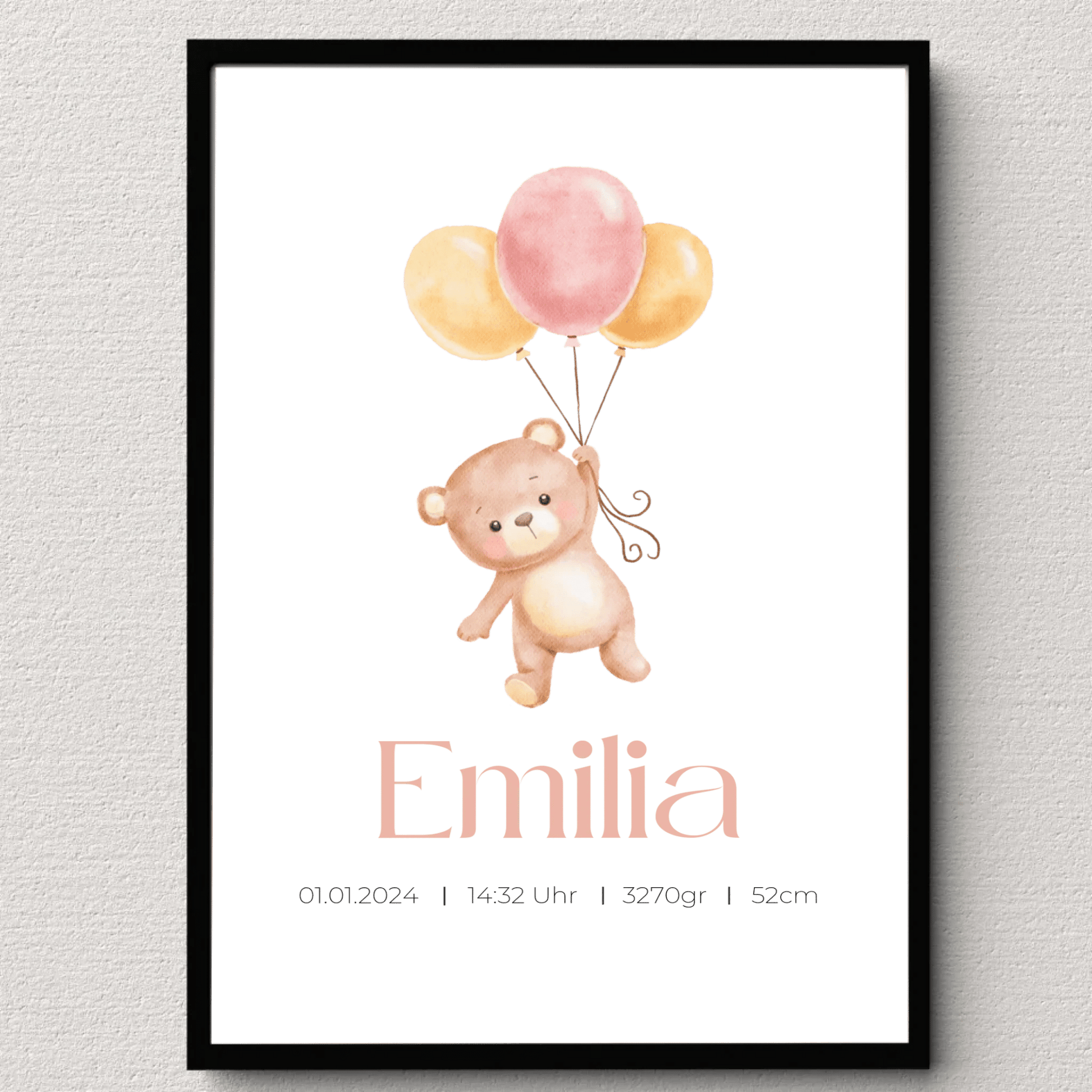 Personalisiertes Geburtsposter mit Bär, Luftballons und Geburtsdaten Little Mathilda Little Mathilda Poster