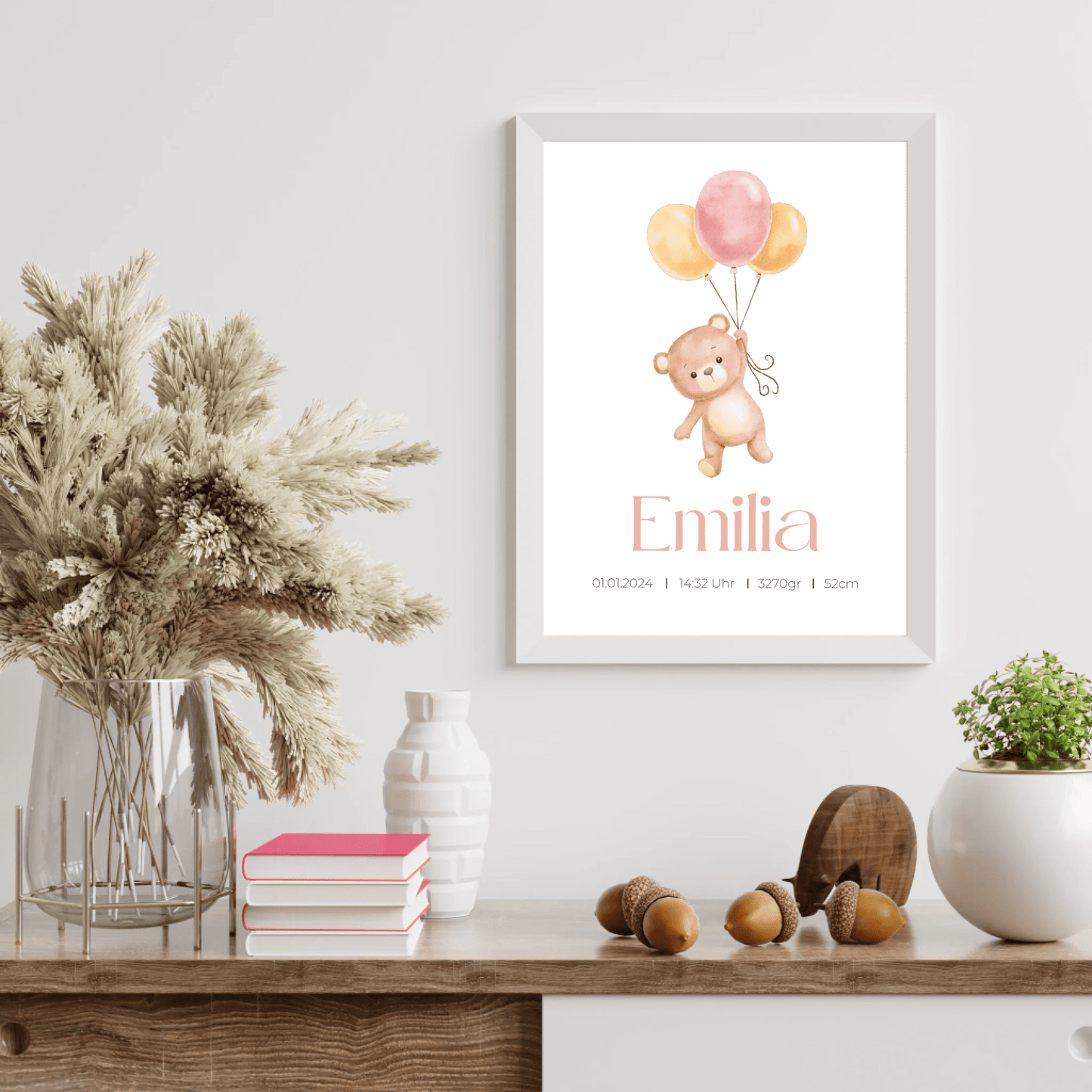 Personalisiertes Geburtsposter mit Bär, Luftballons und Geburtsdaten Little Mathilda Little Mathilda Poster