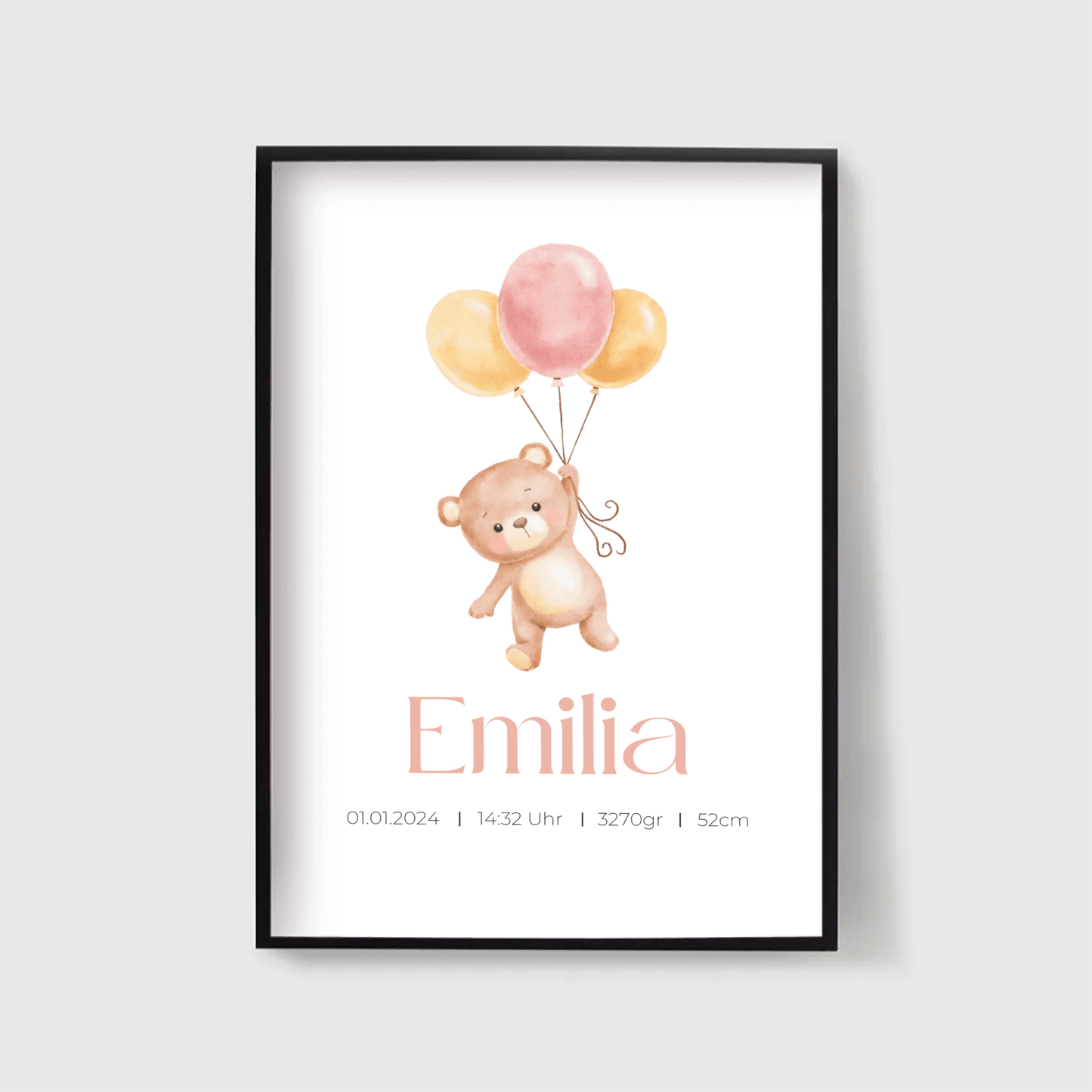 Personalisiertes Geburtsposter mit Bär, Luftballons und Geburtsdaten Little Mathilda Little Mathilda Poster