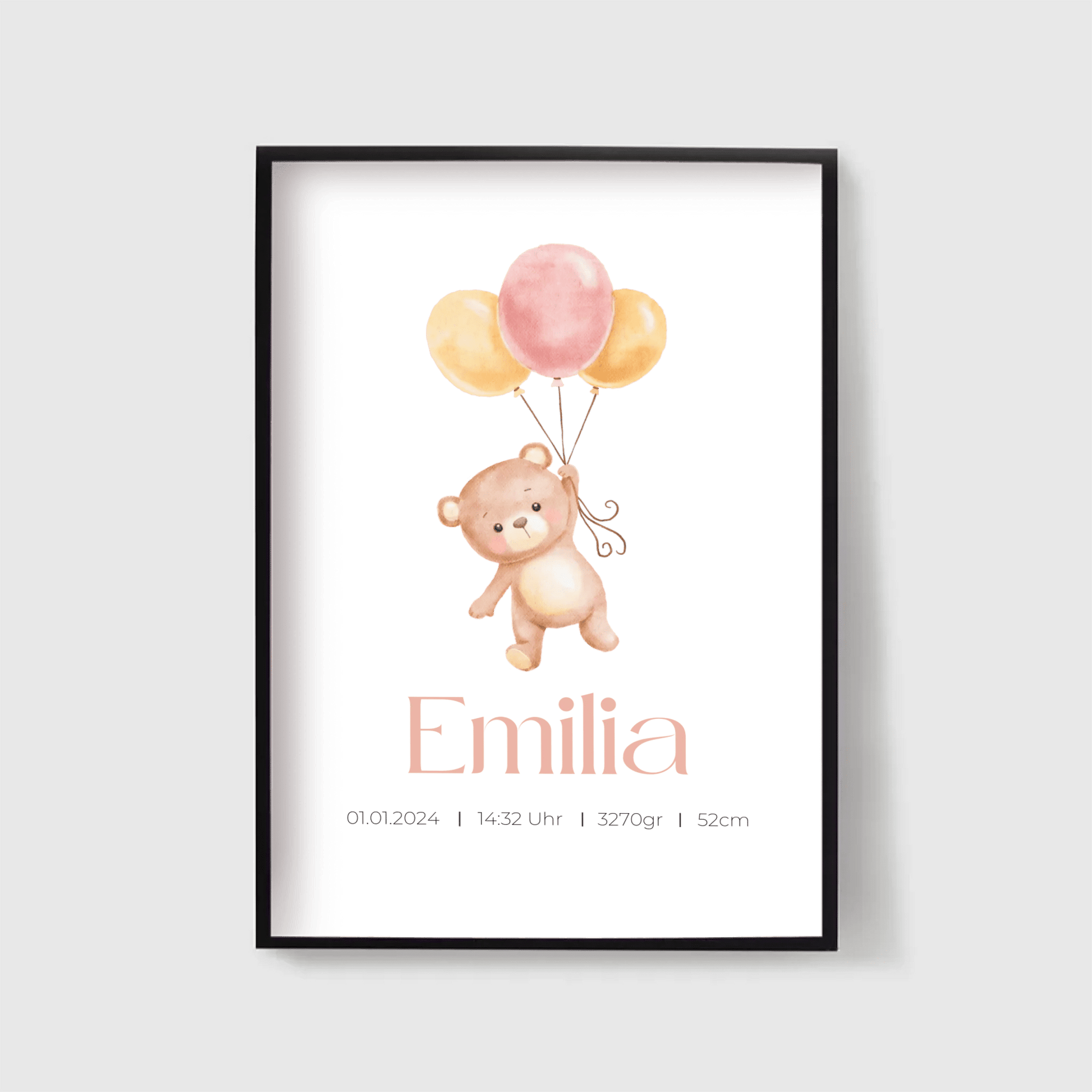 Personalisiertes Geburtsposter mit Bär, Luftballons und Geburtsdaten Little Mathilda Little Mathilda Poster