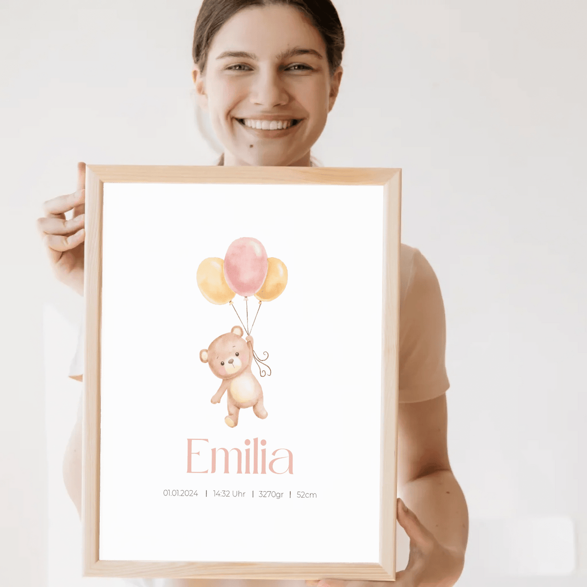 Personalisiertes Geburtsposter mit Bär, Luftballons und Geburtsdaten Little Mathilda Little Mathilda Poster