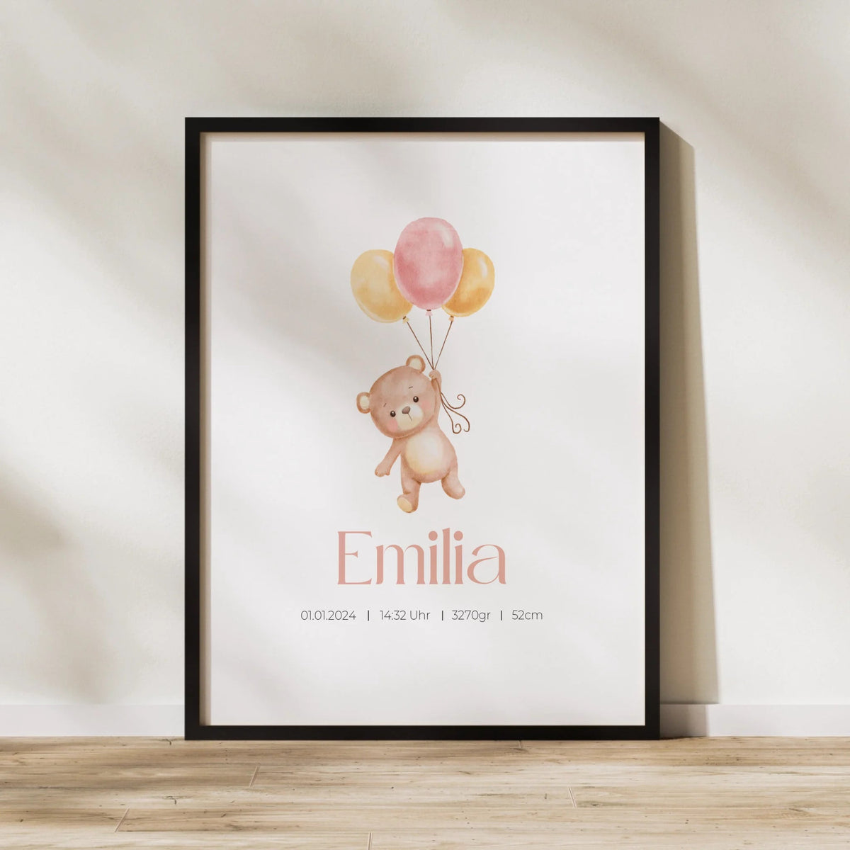 Personalisiertes Geburtsposter mit Bär, Luftballons und Geburtsdaten Little Mathilda Little Mathilda Poster