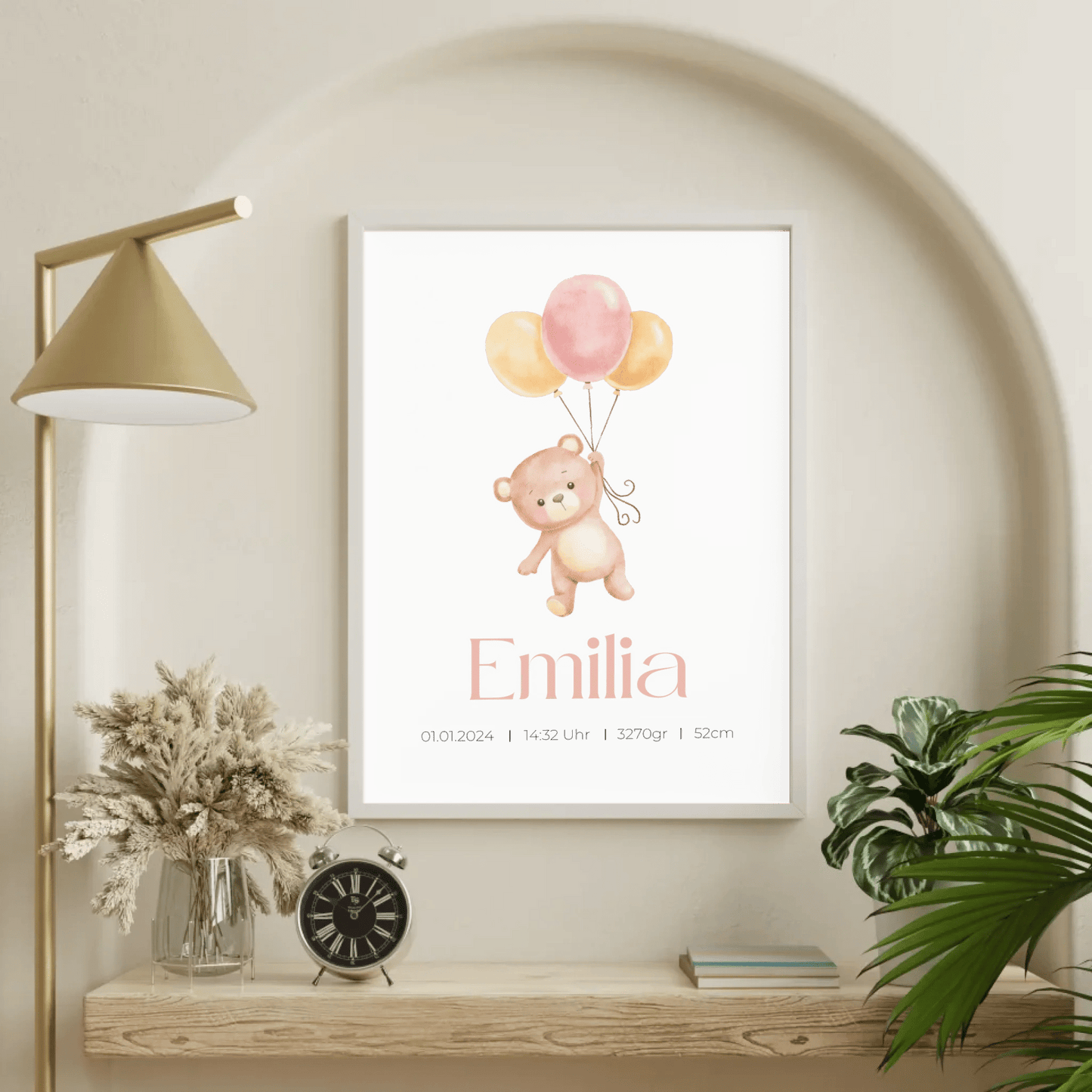 Personalisiertes Geburtsposter mit Bär, Luftballons und Geburtsdaten Little Mathilda Little Mathilda Poster