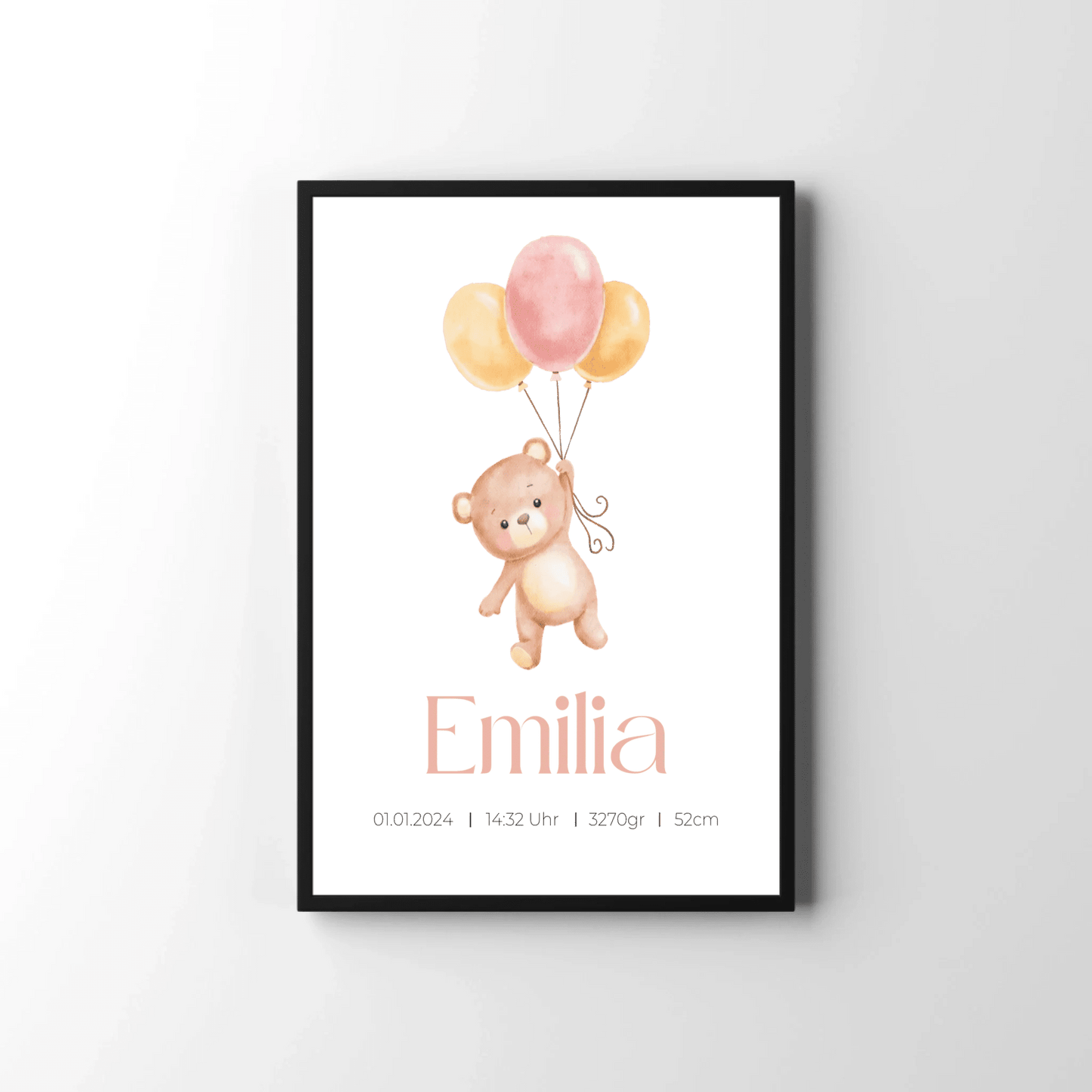 Personalisiertes Geburtsposter mit Bär, Luftballons und Geburtsdaten Little Mathilda Little Mathilda Poster