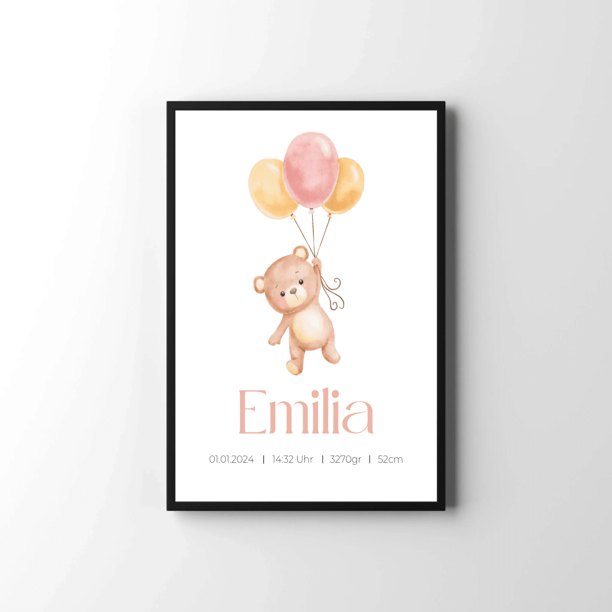 Personalisiertes Geburtsposter mit Bär, Luftballons und Geburtsdaten Little Mathilda Little Mathilda Poster