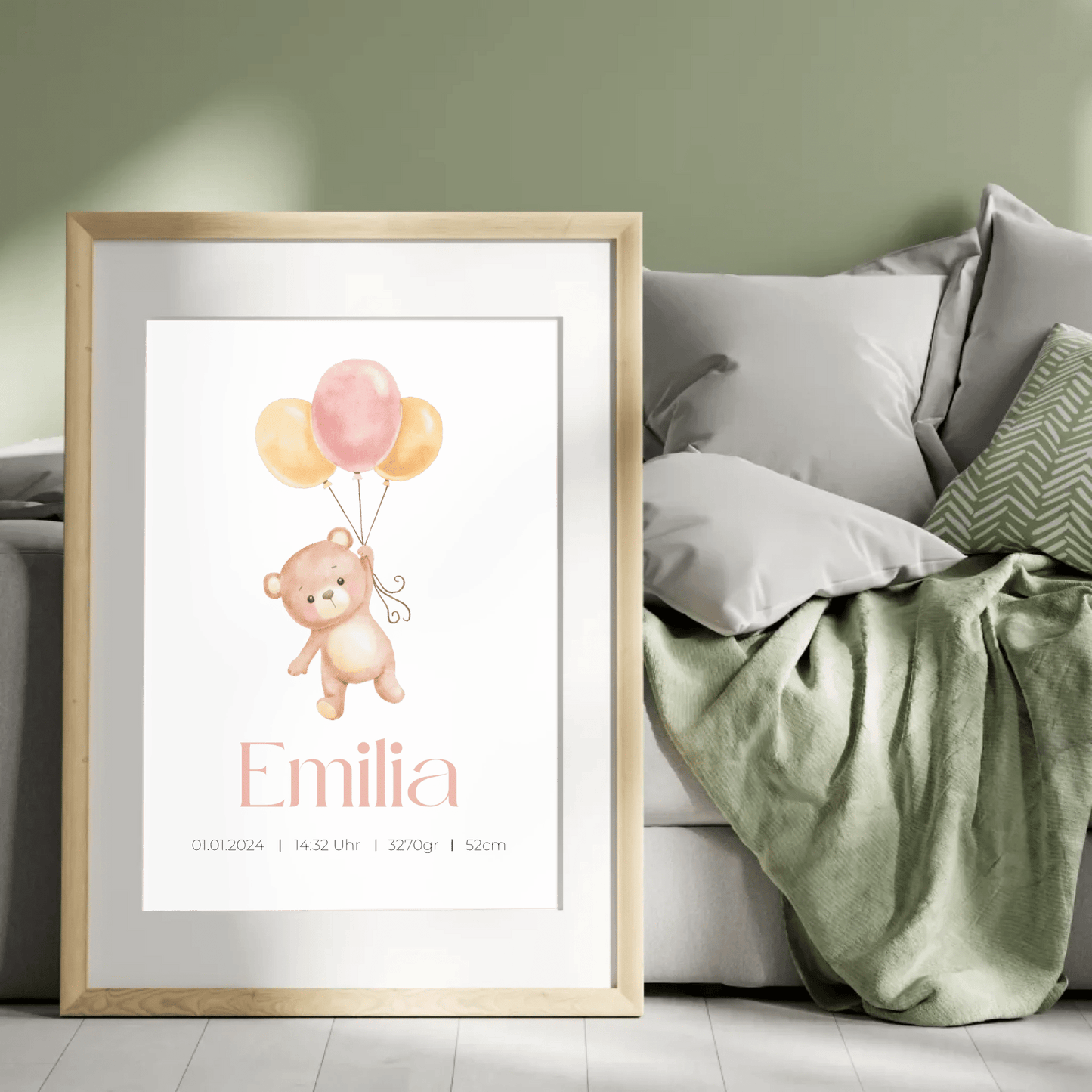 Personalisiertes Geburtsposter mit Bär, Luftballons und Geburtsdaten Little Mathilda Little Mathilda Poster