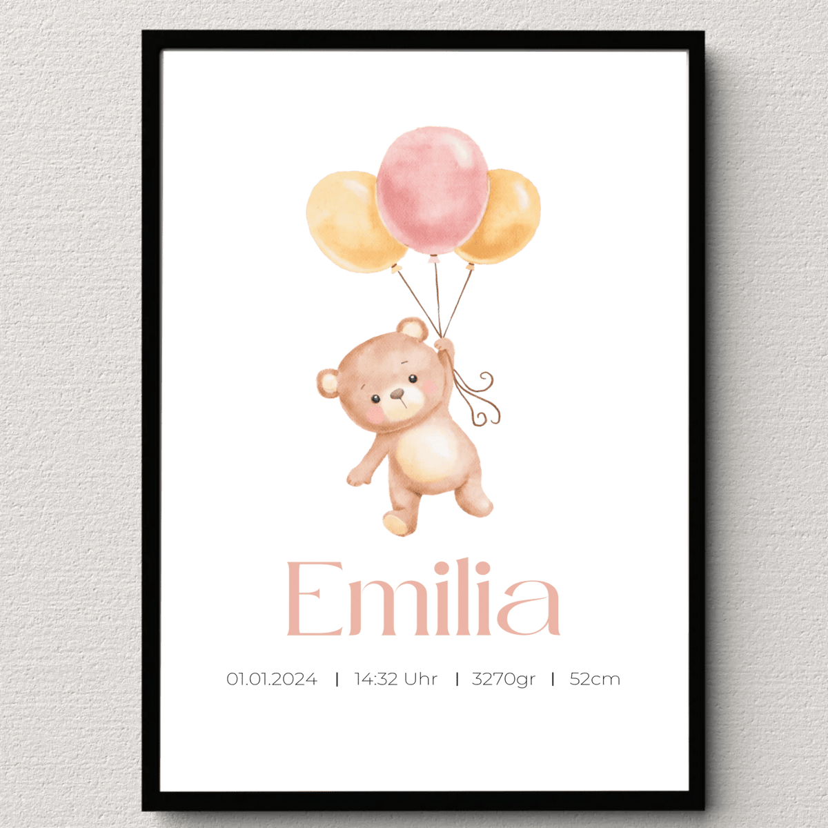 Personalisiertes Geburtsposter mit Bär, Luftballons und Geburtsdaten Little Mathilda Little Mathilda Poster