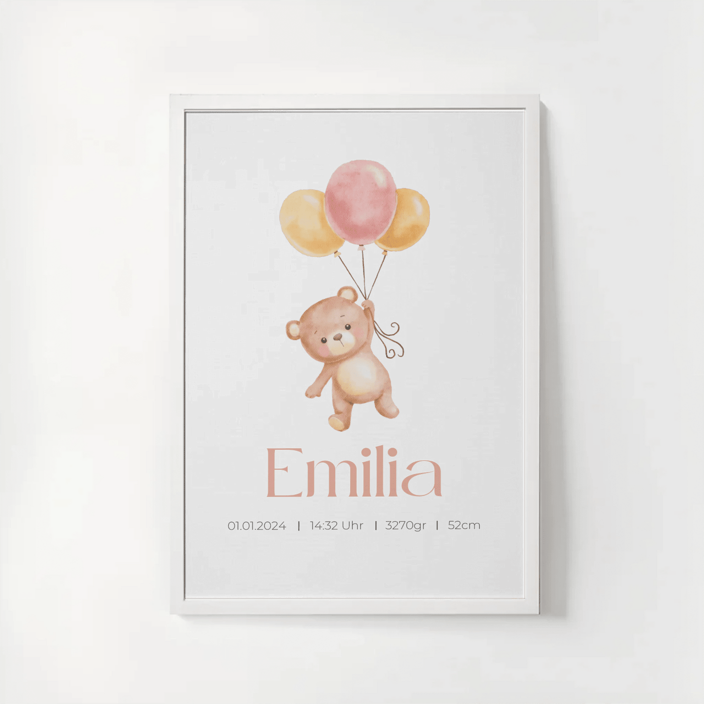 Personalisiertes Geburtsposter mit Bär, Luftballons und Geburtsdaten Little Mathilda Little Mathilda Poster