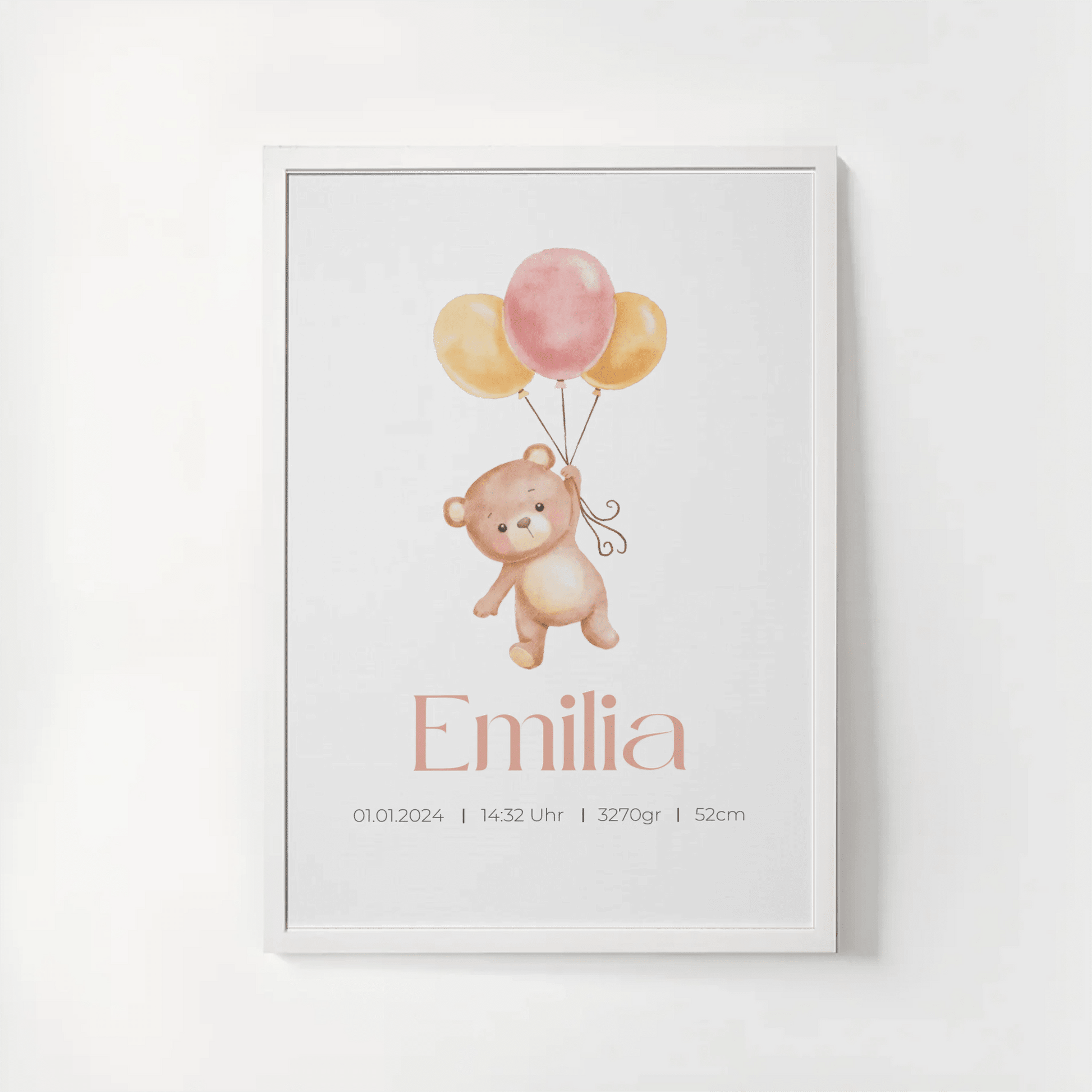 Personalisiertes Geburtsposter mit Bär, Luftballons und Geburtsdaten Little Mathilda Little Mathilda Poster