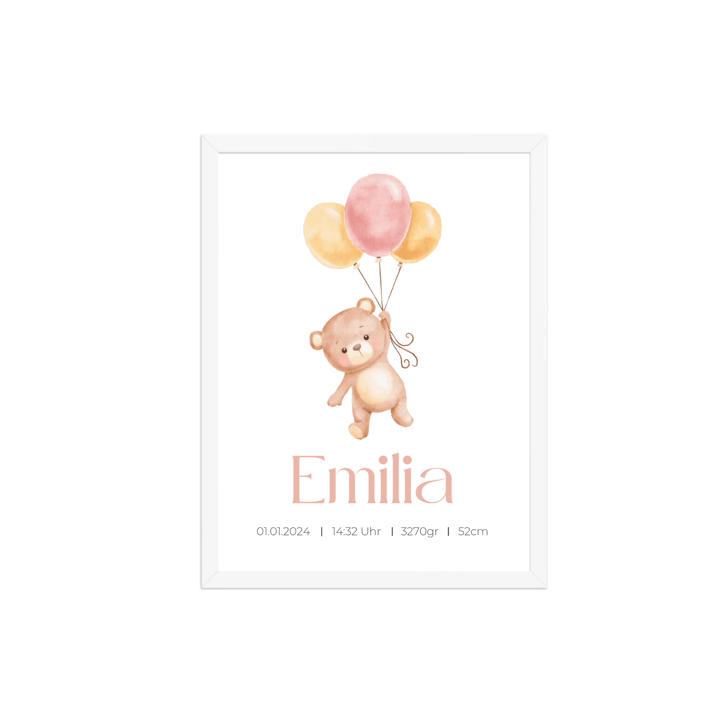 Personalisiertes Geburtsposter mit Bär, Luftballons und Geburtsdaten Little Mathilda Little Mathilda Poster