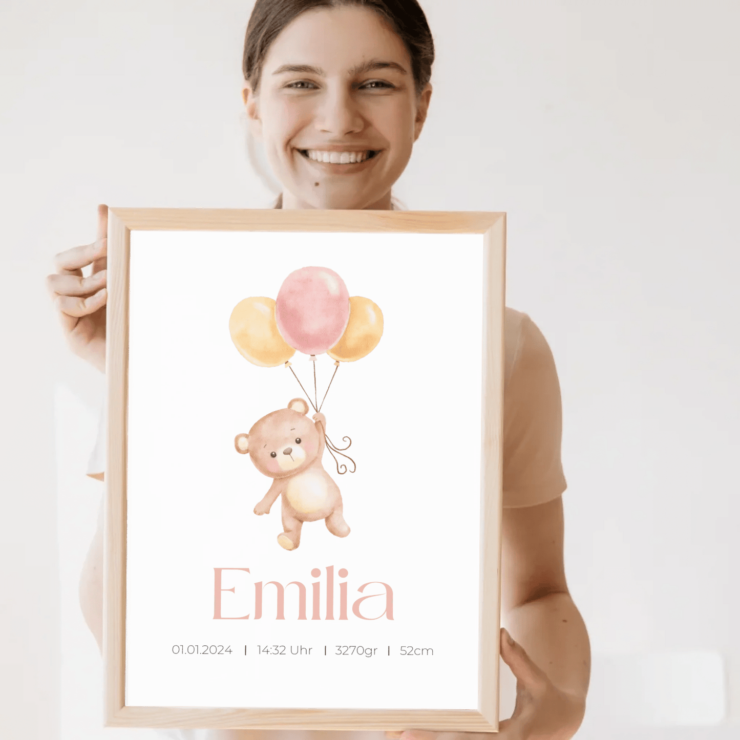 Personalisiertes Geburtsposter mit Bär, Luftballons und Geburtsdaten Little Mathilda Little Mathilda Poster