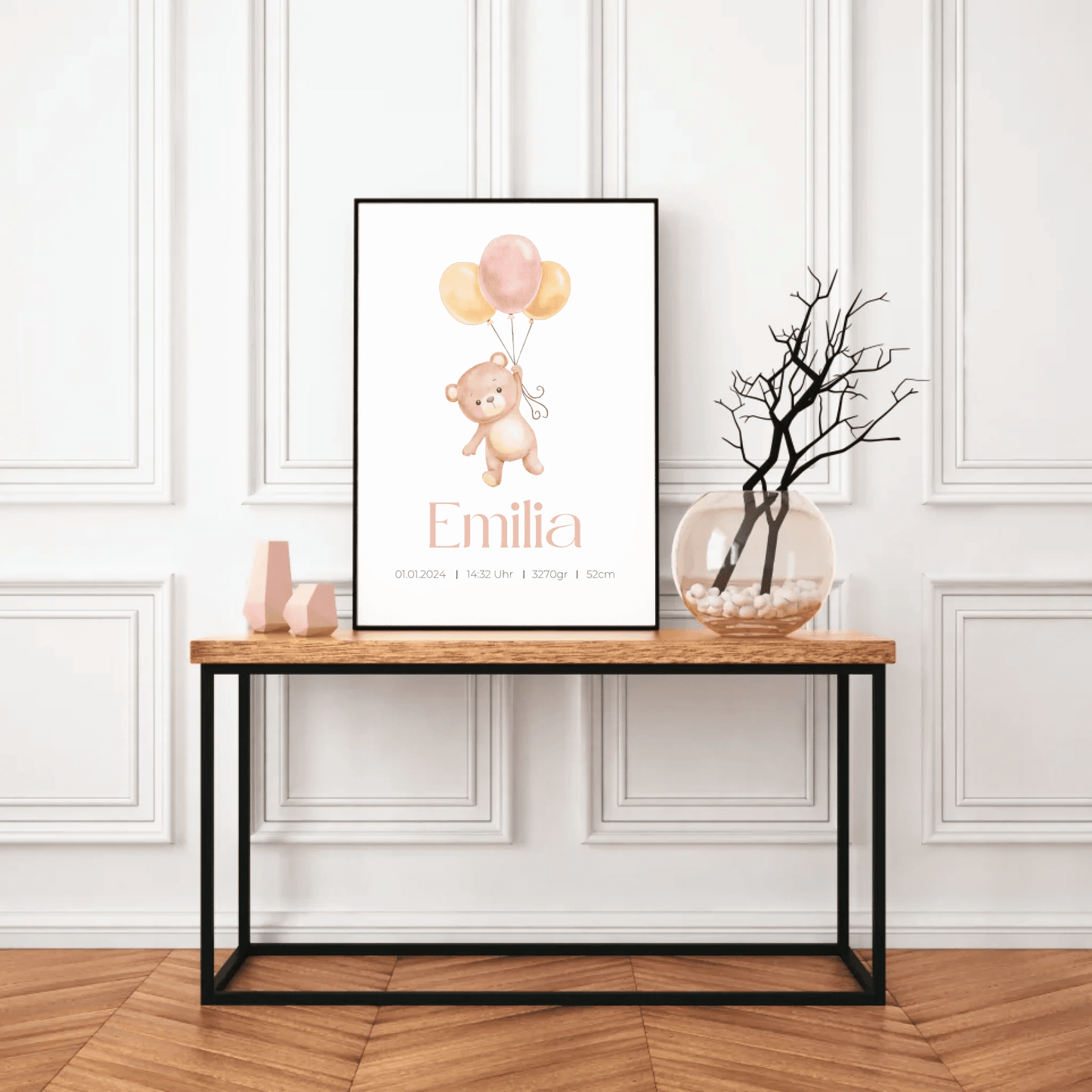 Personalisiertes Geburtsposter mit Bär, Luftballons und Geburtsdaten Little Mathilda Little Mathilda Poster