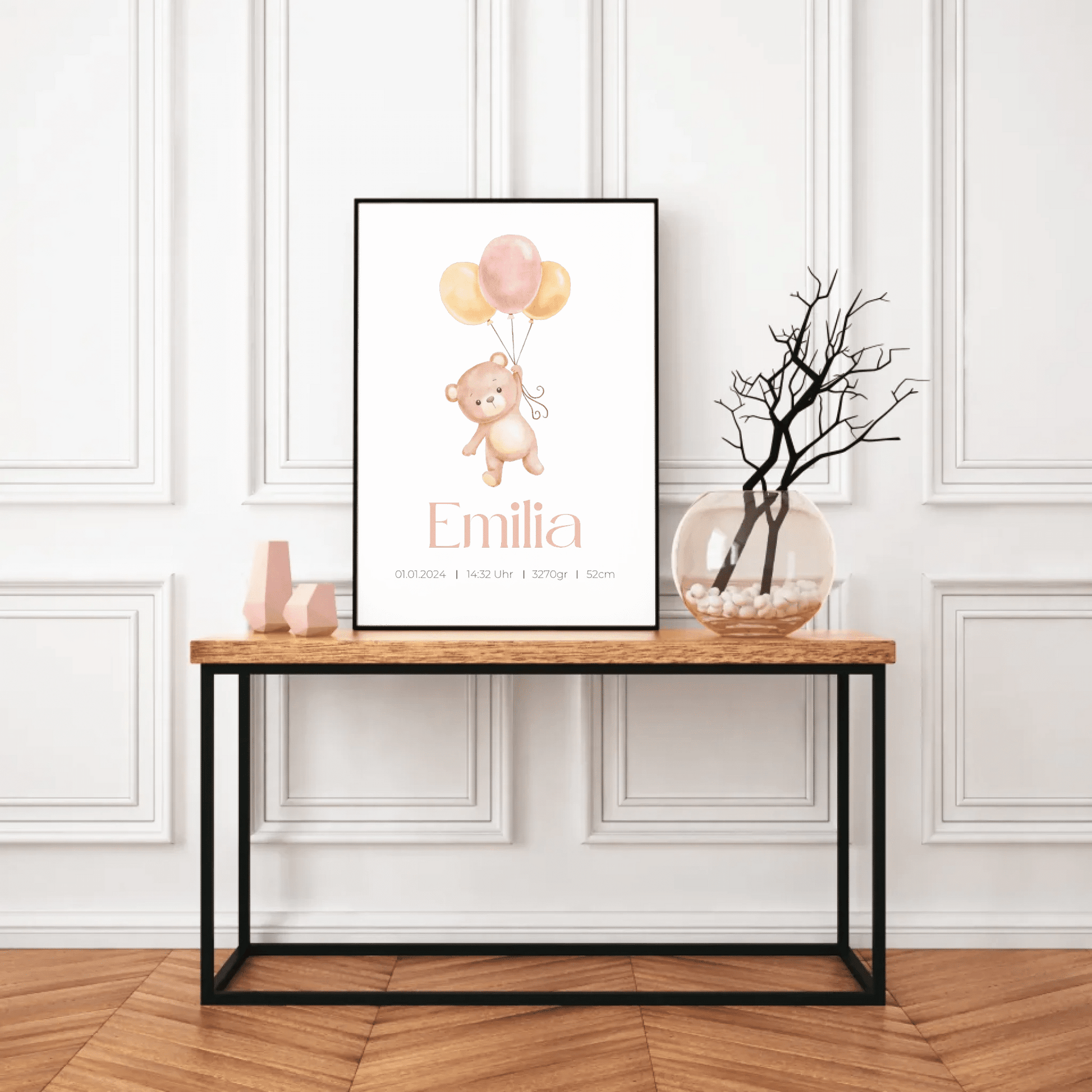 Personalisiertes Geburtsposter mit Bär, Luftballons und Geburtsdaten Little Mathilda Little Mathilda Poster