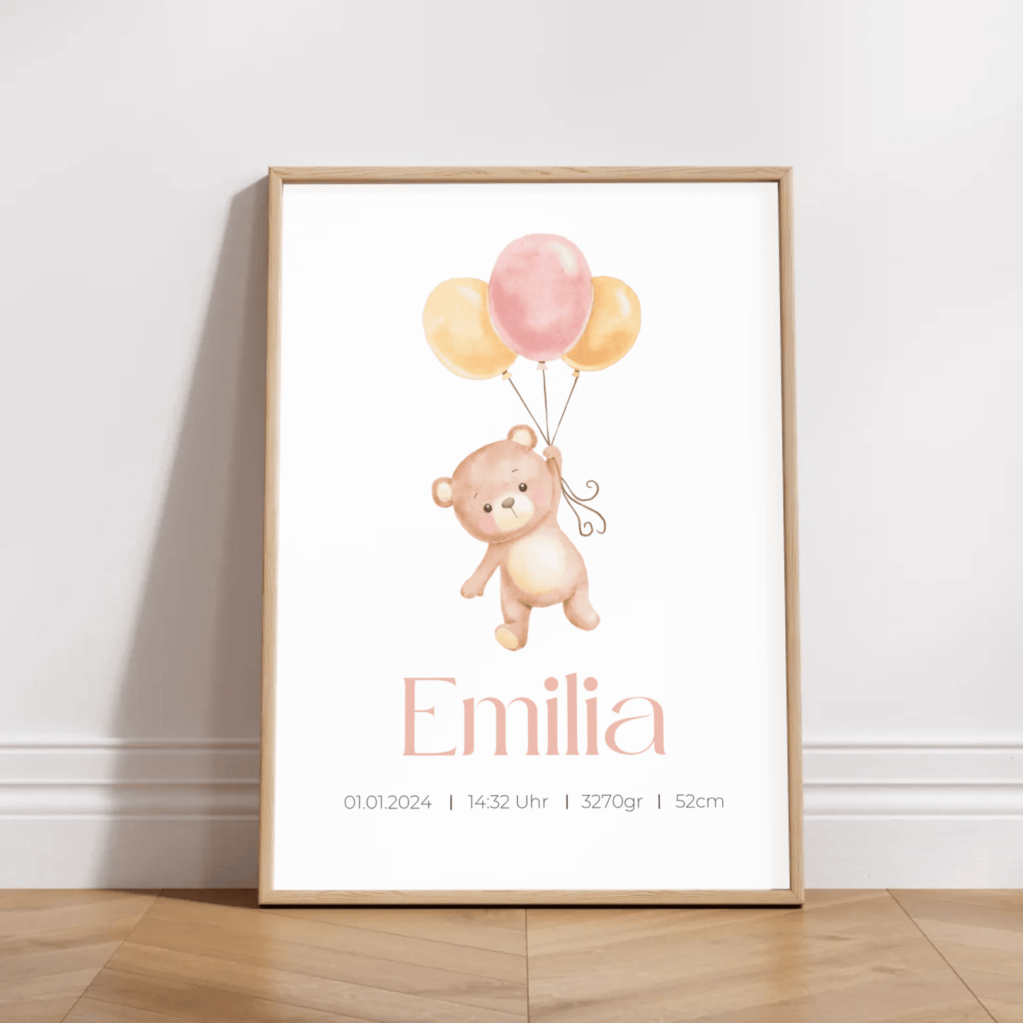 Personalisiertes Geburtsposter mit Bär, Luftballons und Geburtsdaten Little Mathilda Little Mathilda Poster