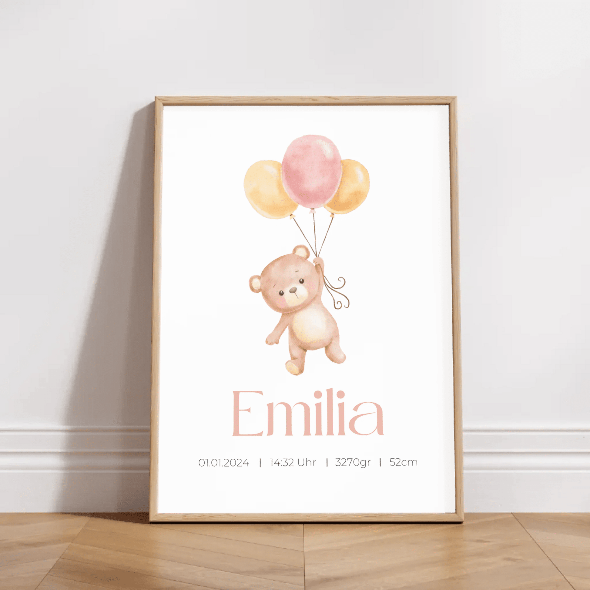 Personalisiertes Geburtsposter mit Bär, Luftballons und Geburtsdaten Little Mathilda Little Mathilda Poster