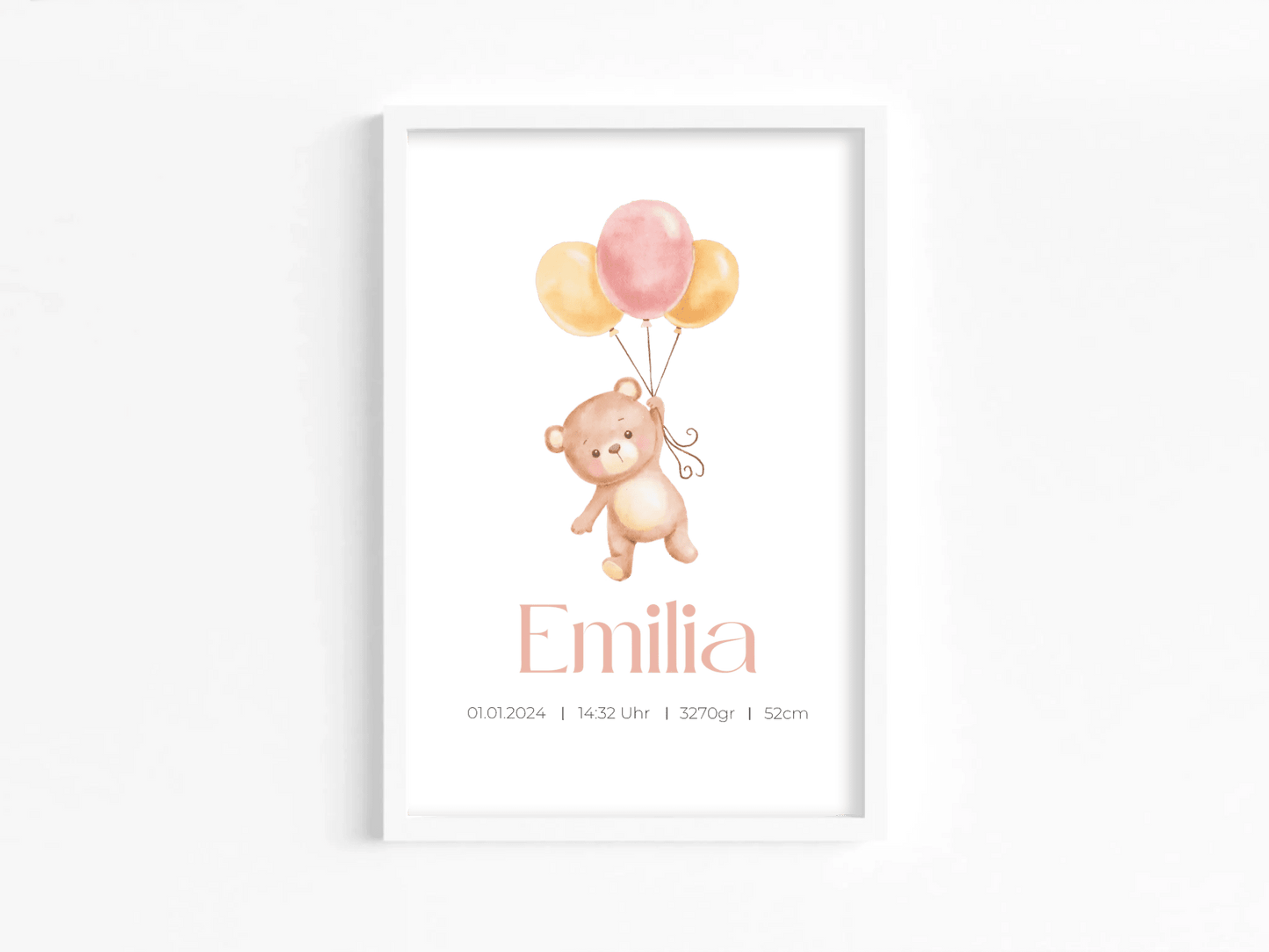 Personalisiertes Geburtsposter mit Bär, Luftballons und Geburtsdaten Little Mathilda Little Mathilda Poster