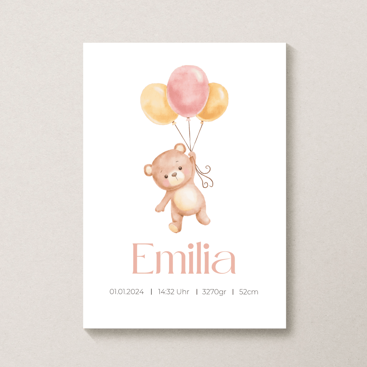 Personalisiertes Geburtsposter mit Bär, Luftballons und Geburtsdaten Little Mathilda Little Mathilda Poster
