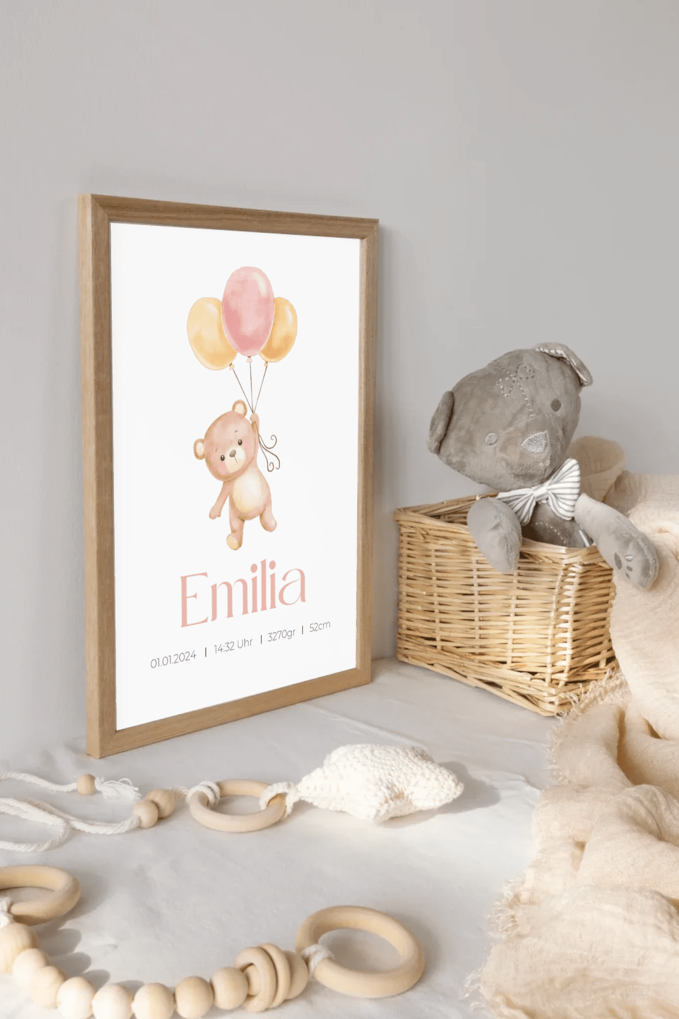 Personalisiertes Geburtsposter mit Bär, Luftballons und Geburtsdaten Little Mathilda Little Mathilda Poster