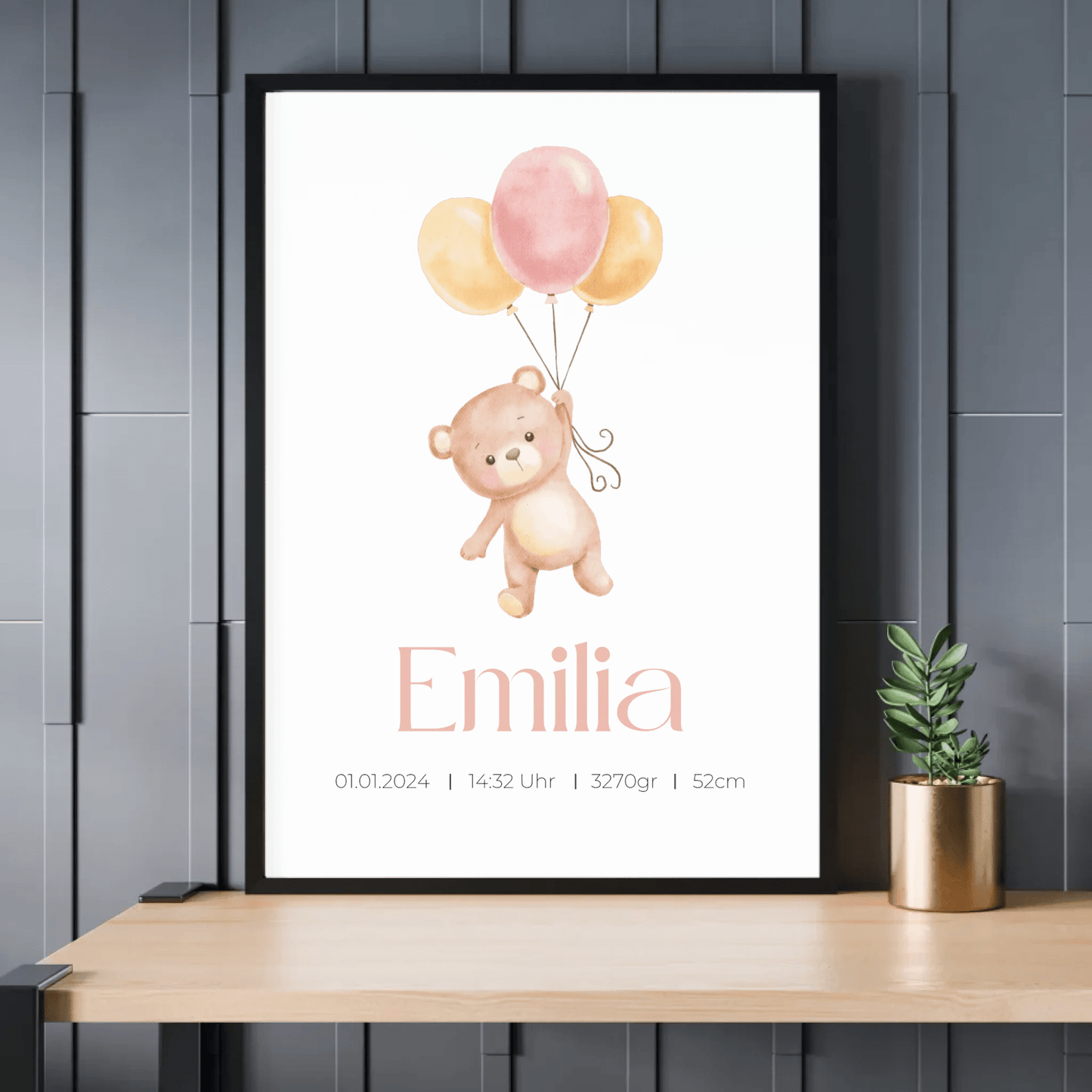 Personalisiertes Geburtsposter mit Bär, Luftballons und Geburtsdaten Little Mathilda Little Mathilda Poster