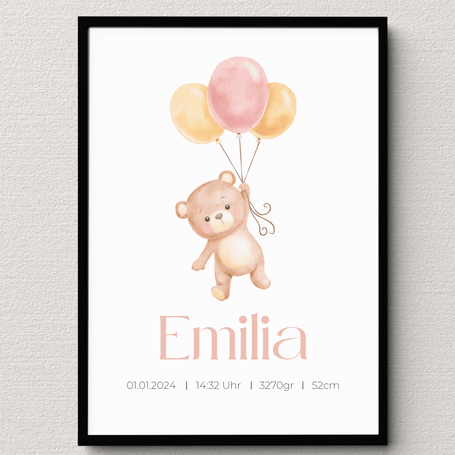 Personalisiertes Geburtsposter mit Bär, Luftballons und Geburtsdaten Little Mathilda Little Mathilda Poster