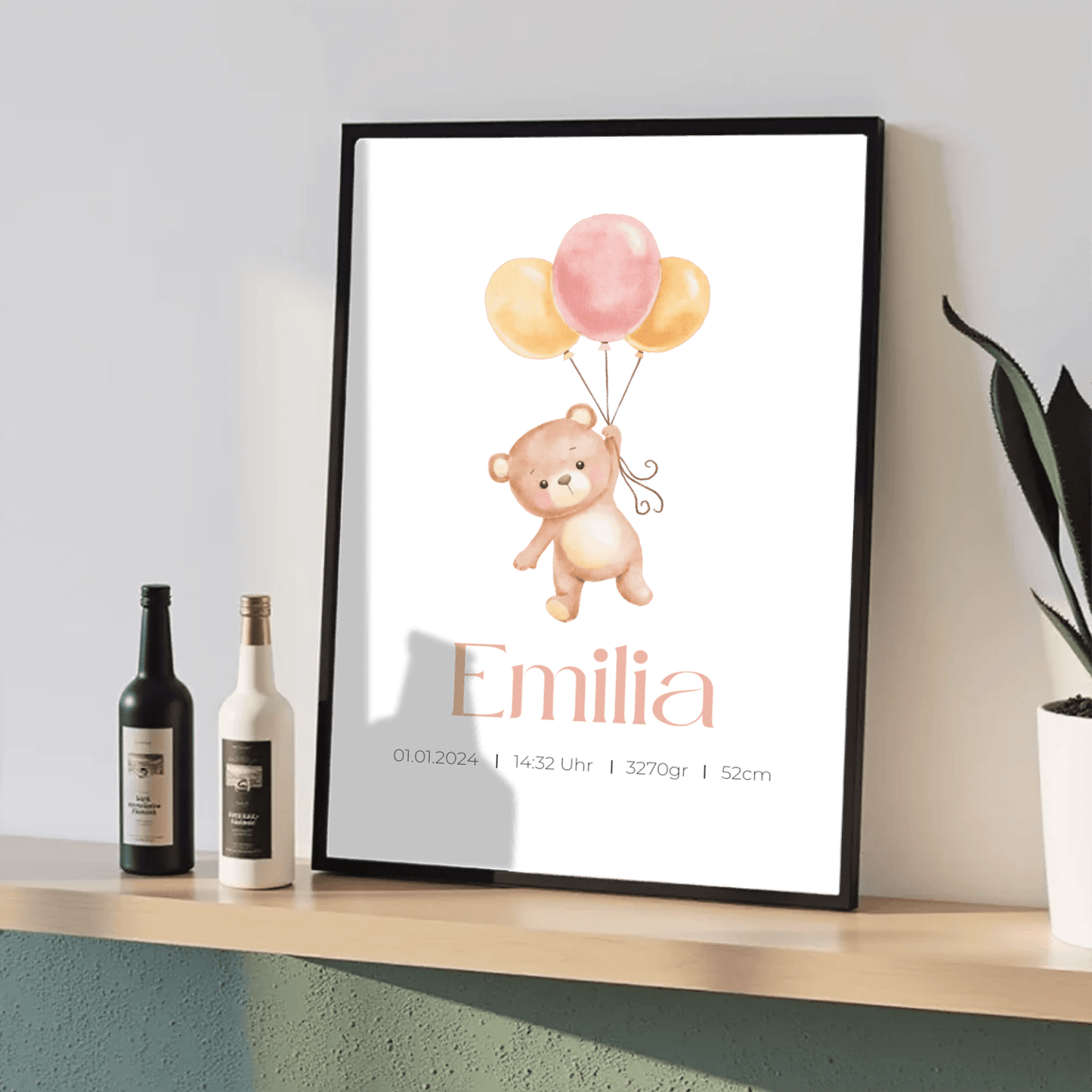Personalisiertes Geburtsposter mit Bär, Luftballons und Geburtsdaten Little Mathilda Little Mathilda Poster