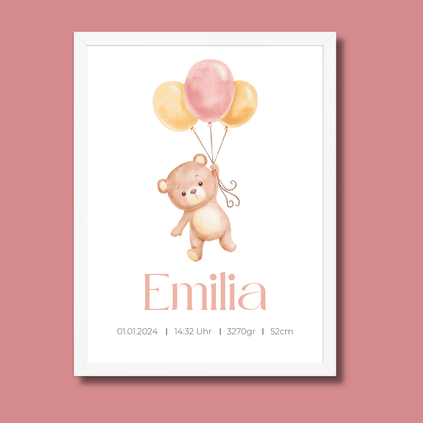 Personalisiertes Geburtsposter mit Bär, Luftballons und Geburtsdaten Little Mathilda Little Mathilda Poster