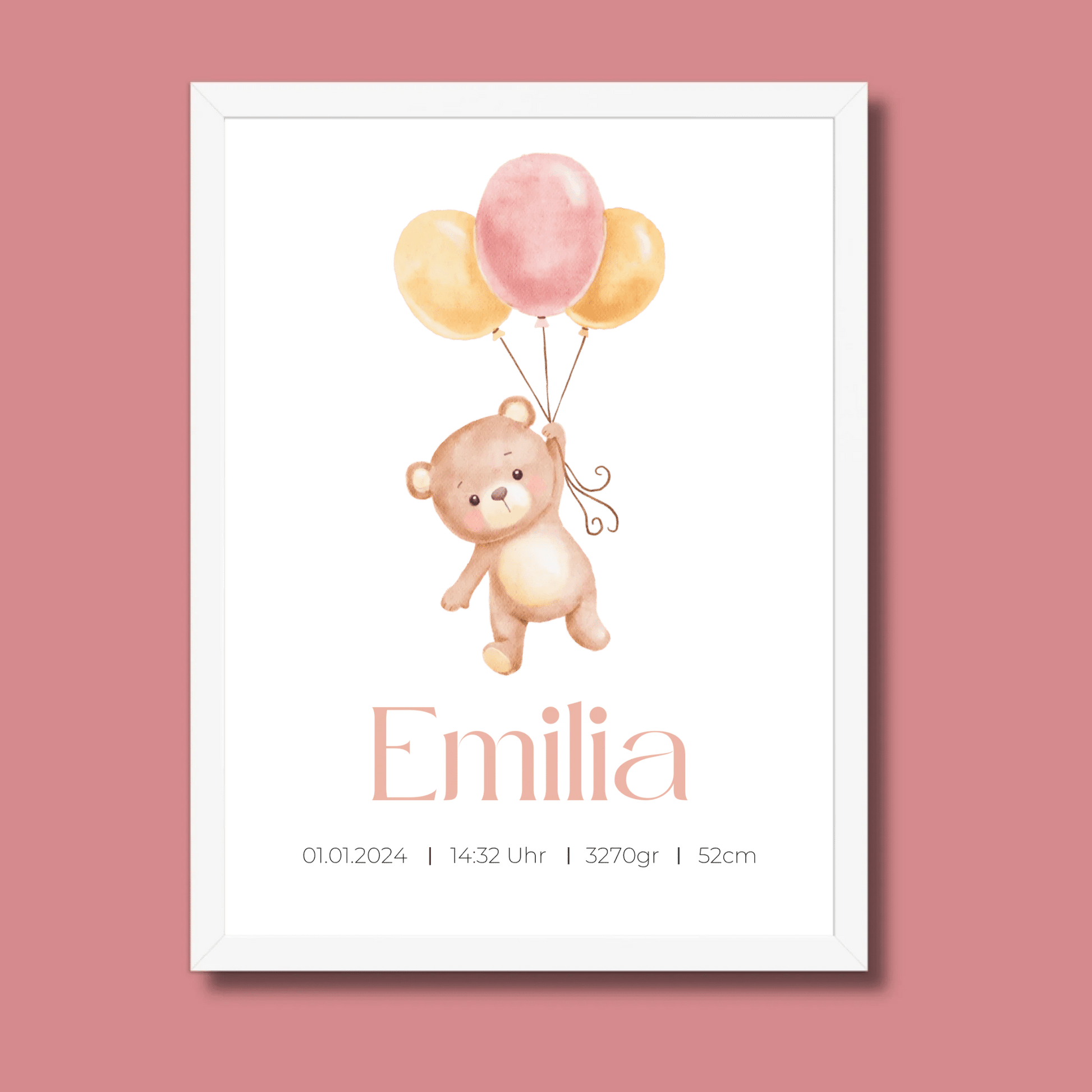 Personalisiertes Geburtsposter mit Bär, Luftballons und Geburtsdaten Little Mathilda Little Mathilda Poster